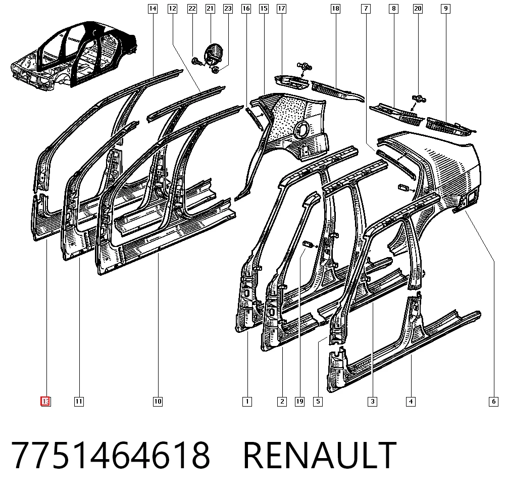 Порог внешний правый Renault 19 II хэтчбек (B53, C53) (1992 - 1995) цена, от 71.43 USD