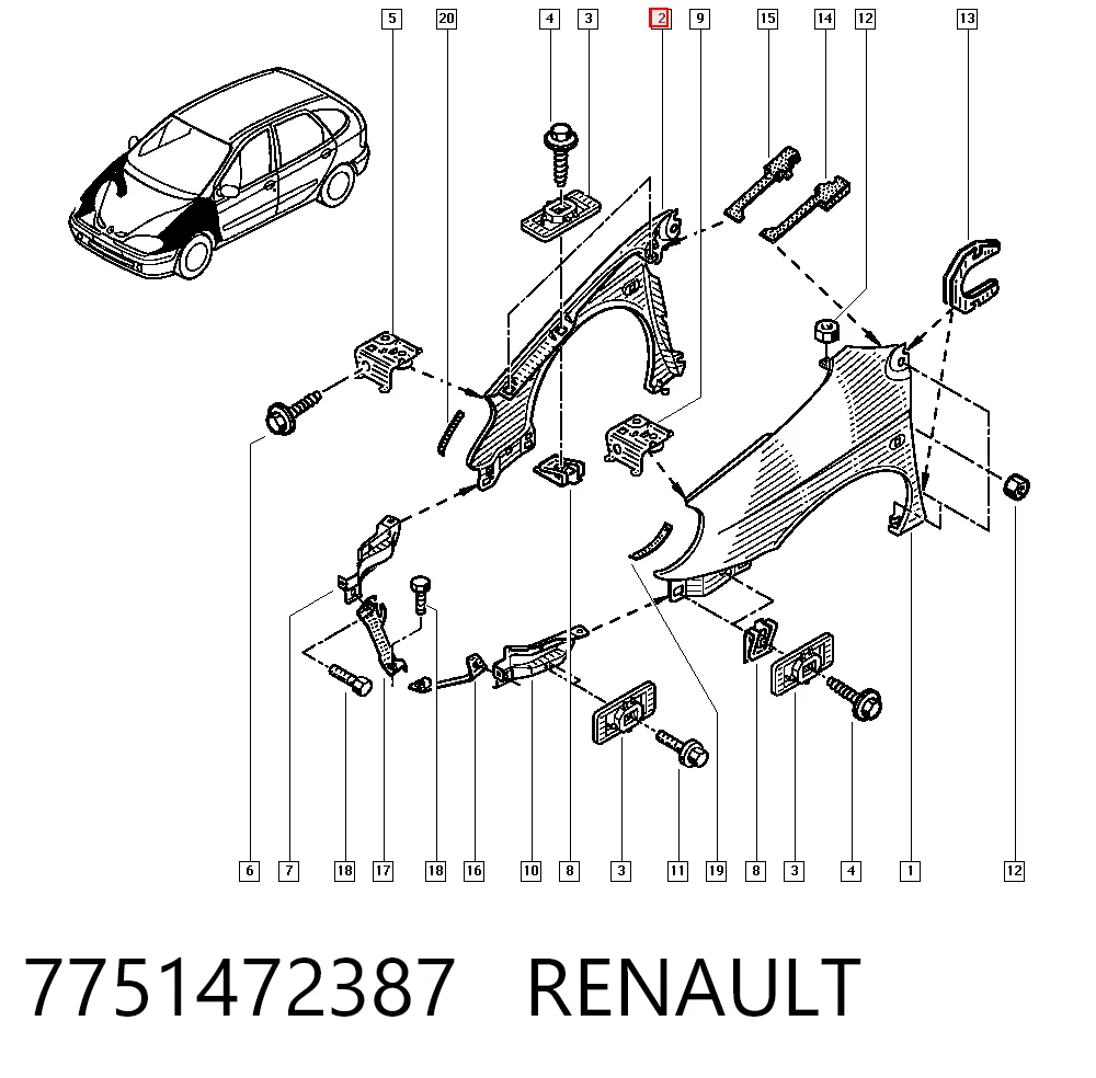 Переднее правое крыло на Renault Scenic I JA0, JA1, FA0