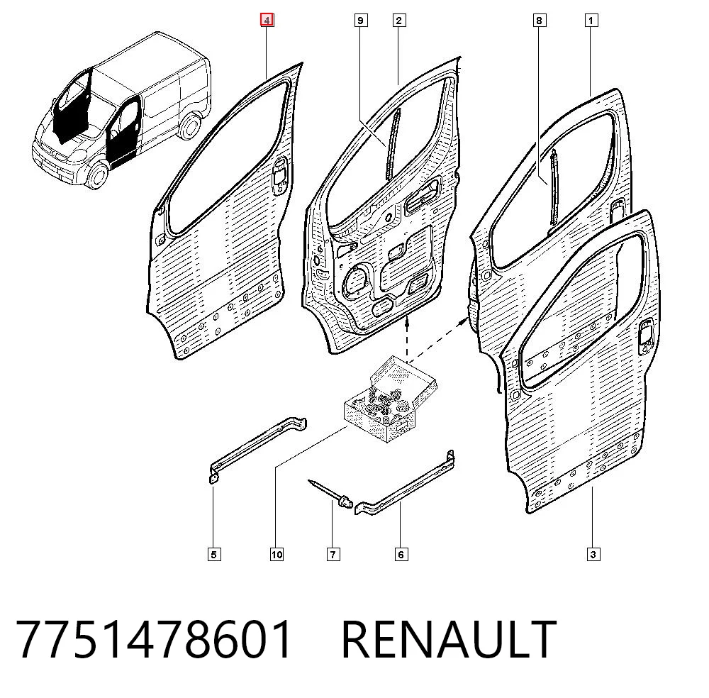 Дверь передняя правая на Renault Trafic II FL