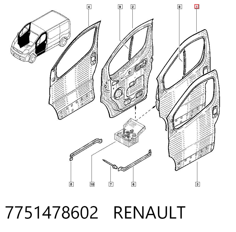 Водительская дверь на Renault Trafic II FL