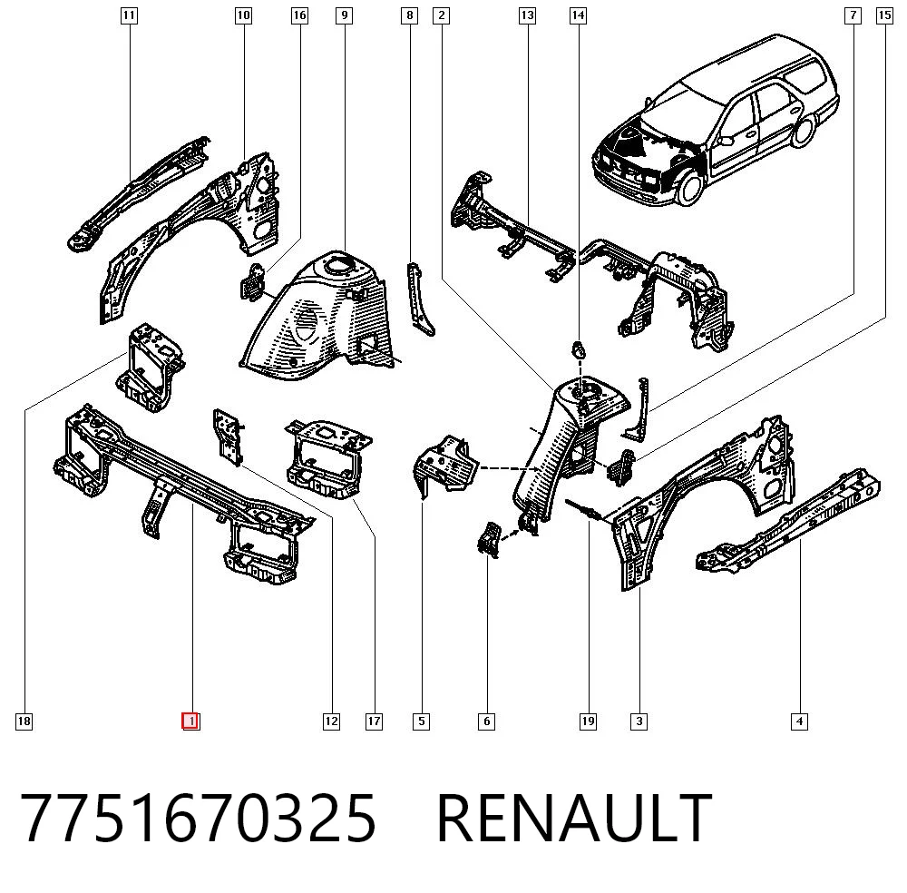 Панель передняя Renault Laguna I хэтчбек (B56, 556) (1993 - 2002) цена, от 25.34 USD