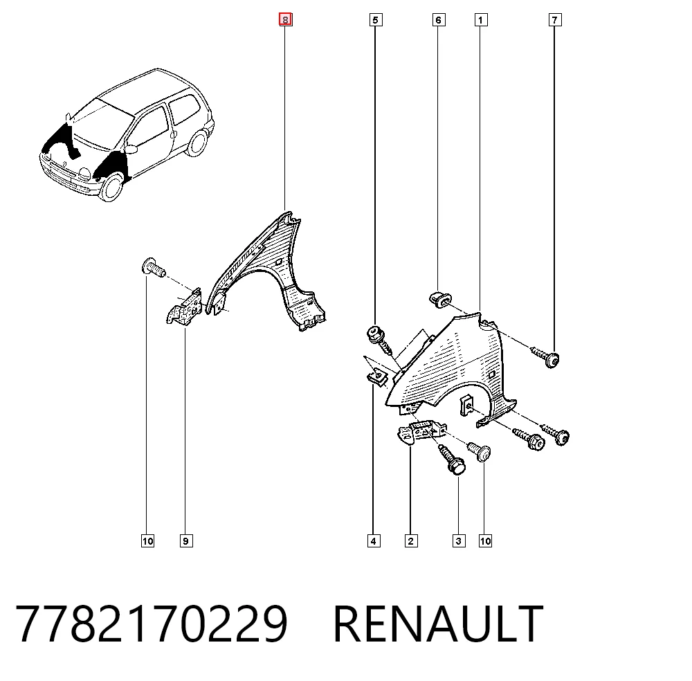 Переднее правое крыло на Renault Twingo I C06