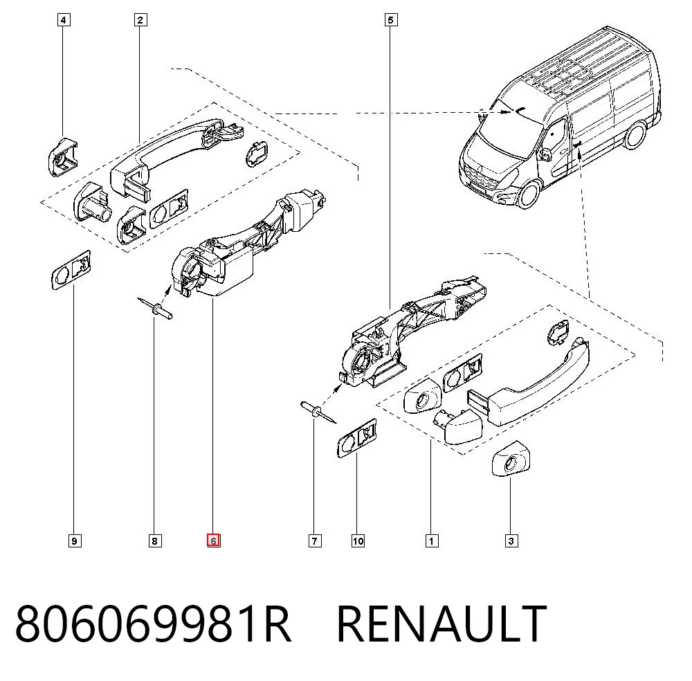 806069981R Renault (RVI) Держатель наружной ручки задней распашной двери правой