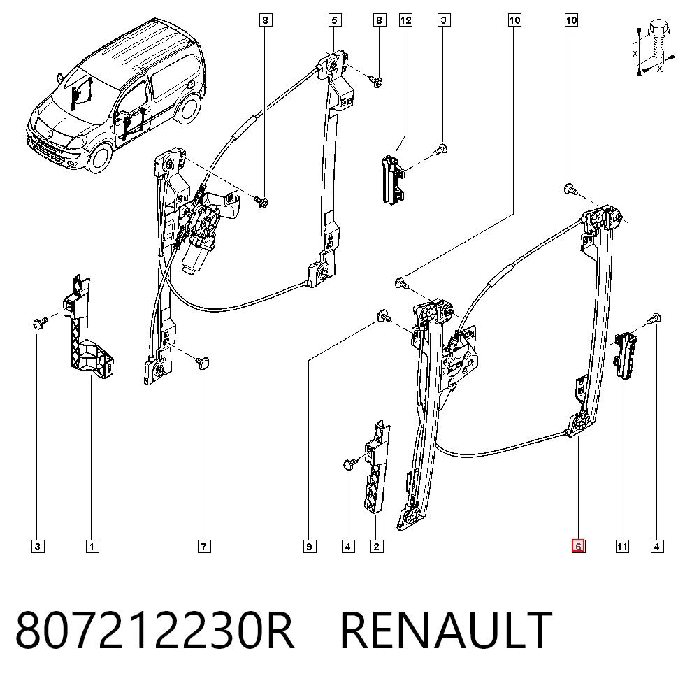 Механизм стеклоподъемника водительской двери Renault Kangoo II фургон (FW0) (2008 - 2021) цена, от 47.63 USD