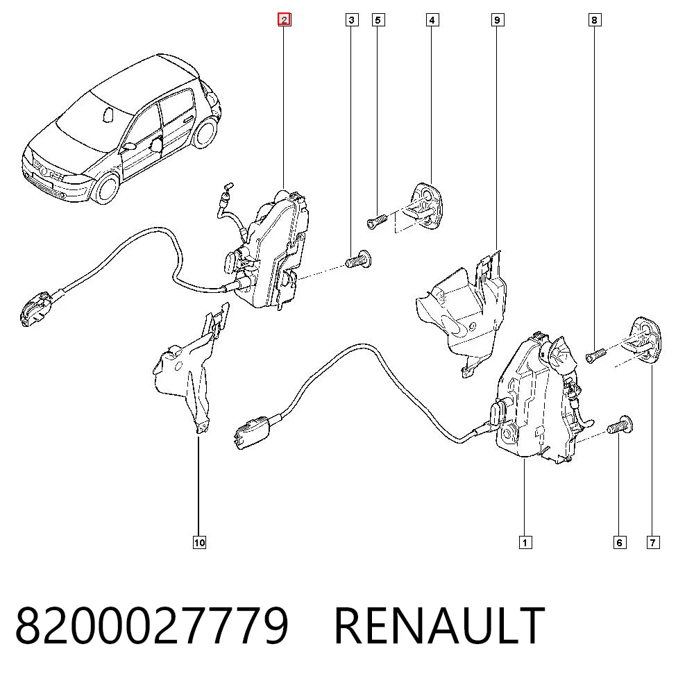 Дверной замок передний правый Renault Megane II седан (LM0, LM1) (2003 - 2012) цена, от 31.67 USD