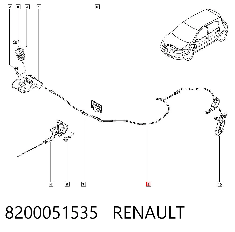 Трос открытия капота на Renault Megane II LM0, LM1