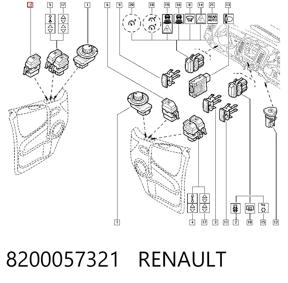 8200057321 Renault (RVI) Кнопка подъемника переднего правого стекла