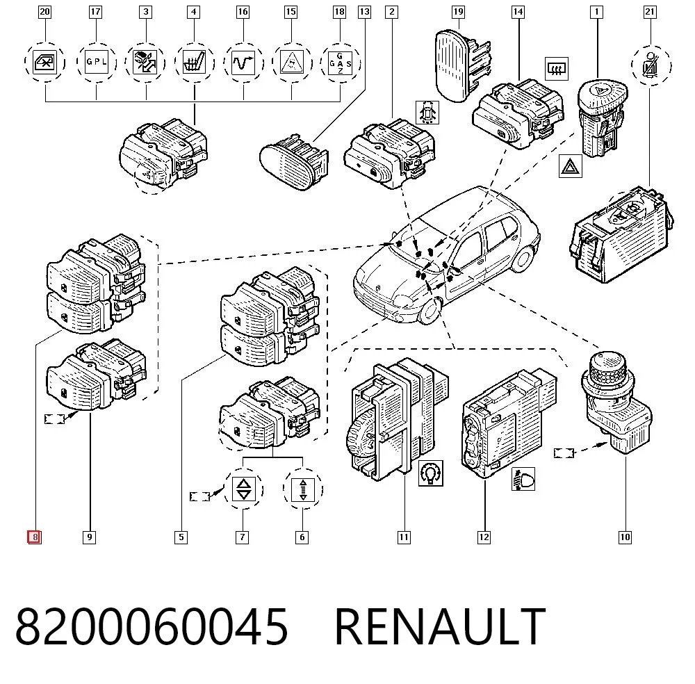 8200060045 Renault (RVI) Кнопки переднего левого стекло подъёмника