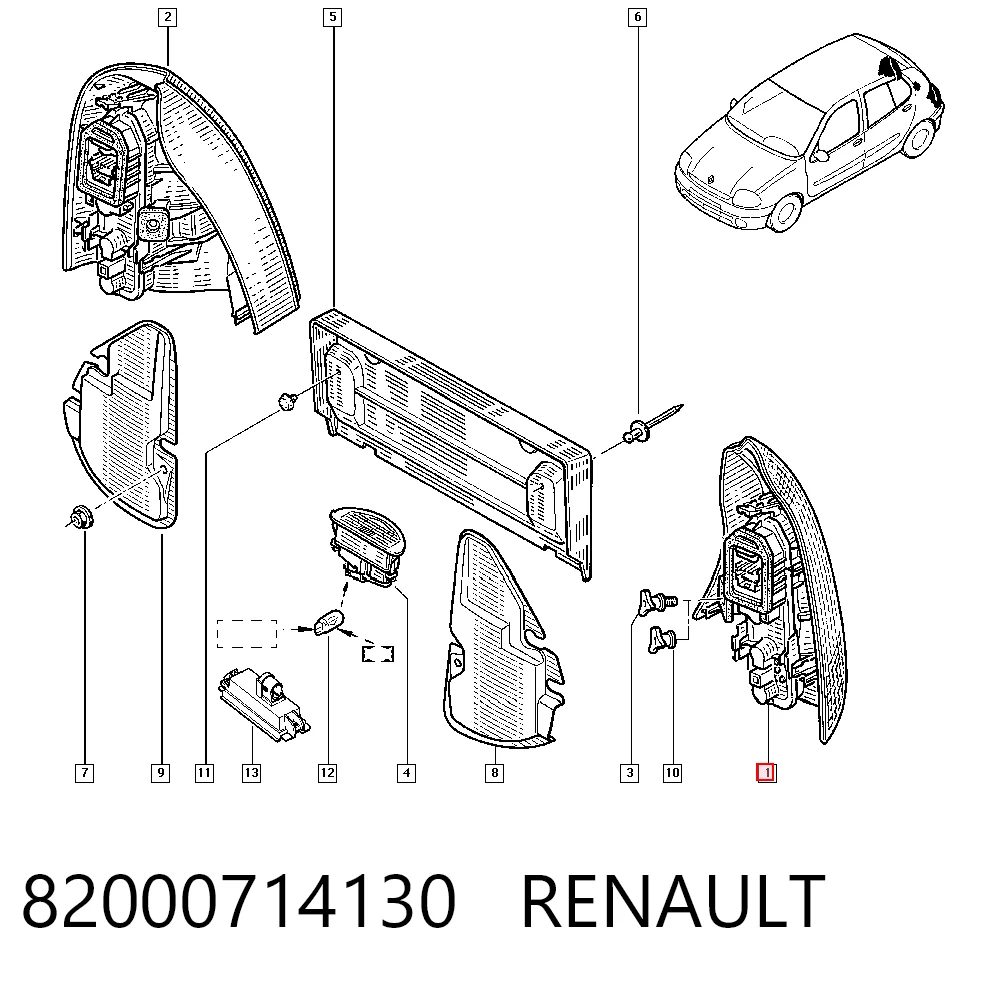 Задняя левая фара Renault Clio II хэтчбек (BB, CB) (1998 - 2010) цена, от 17.01 USD