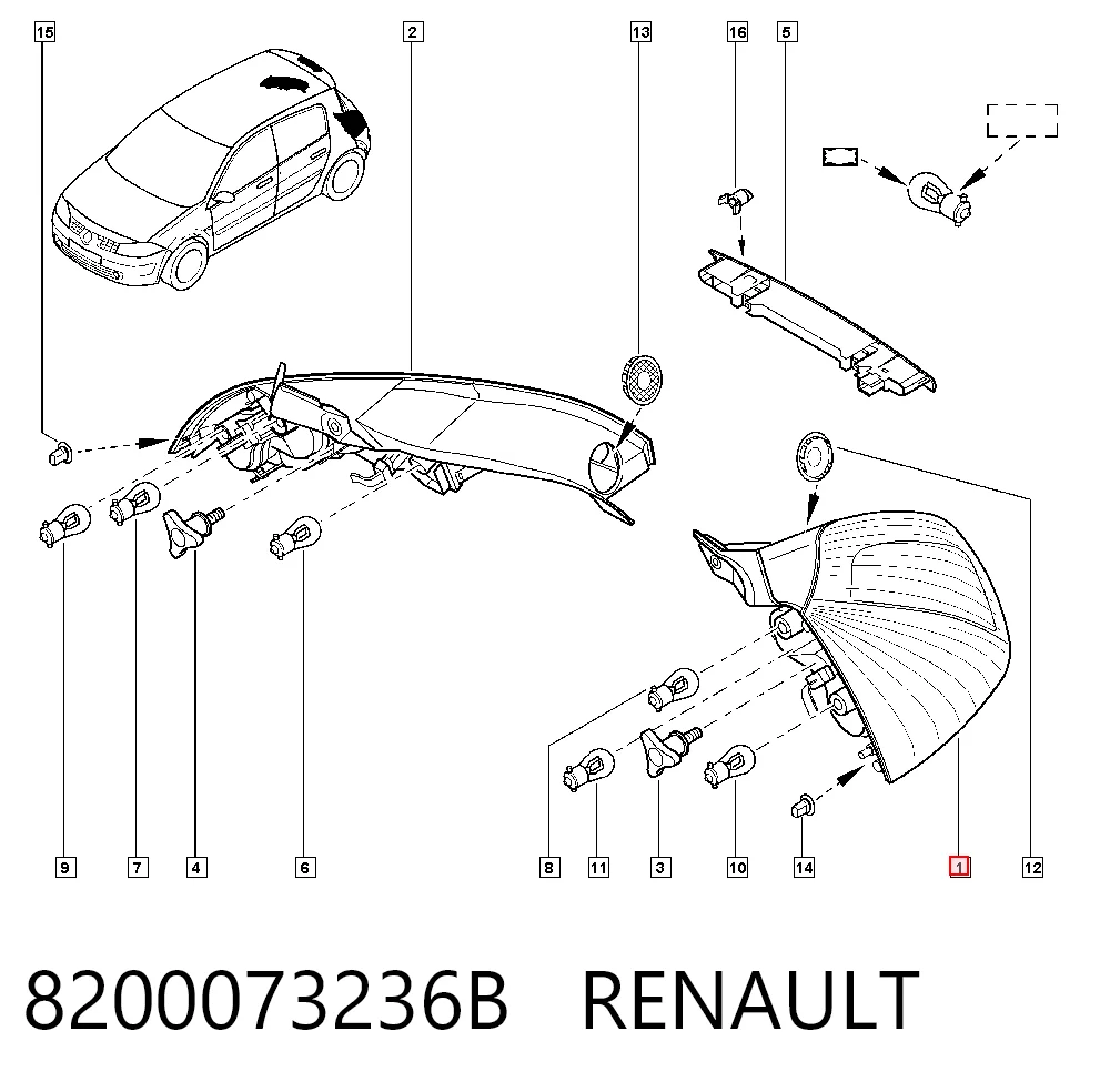 Задняя левая фара Renault Megane II хэтчбек (BM0, CM0, BM1, CM1) (2002 - 2012) цена, от 25.34 USD