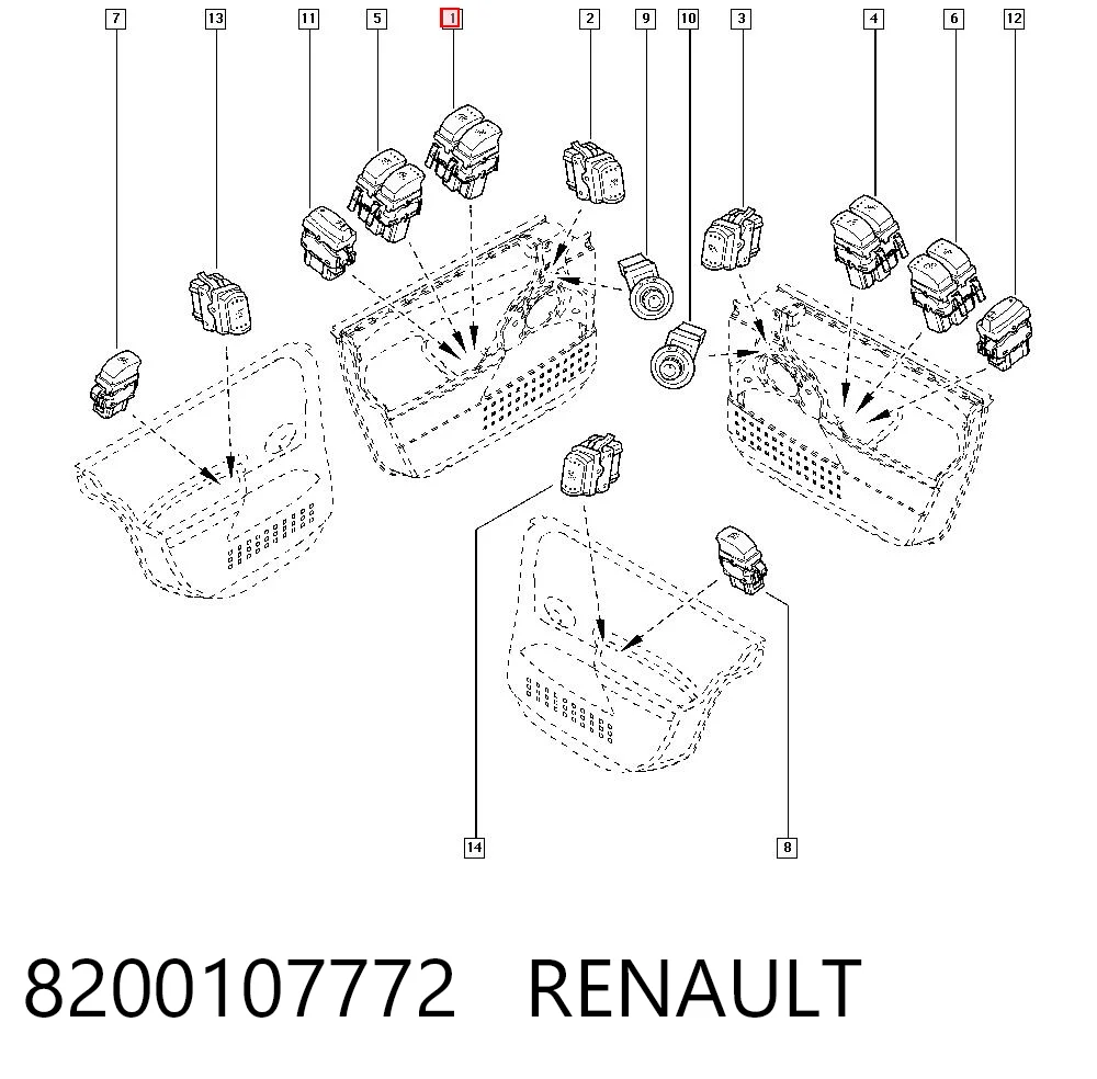 8200107772 Renault (RVI) Кнопки переднего левого стекло подъёмника