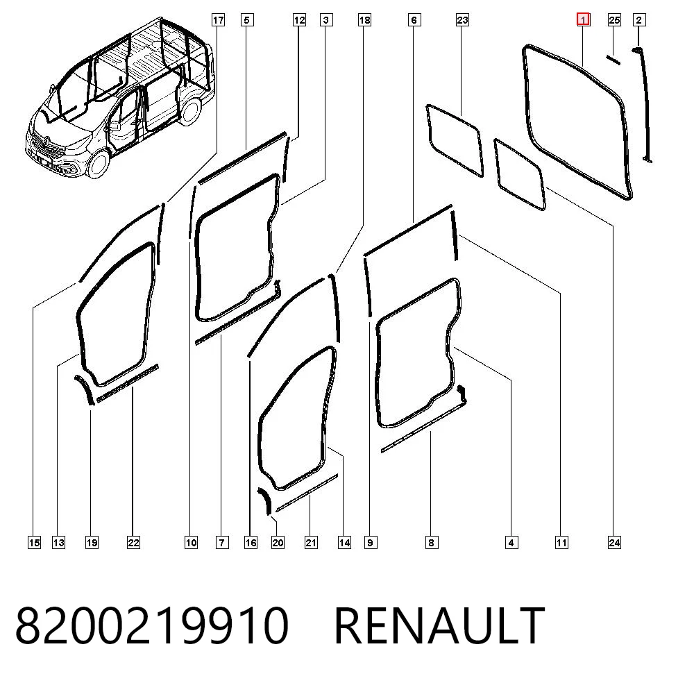 8200219910 Nissan/Infiniti Уплотнитель двери задней (на кузове)