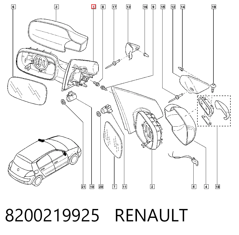 Левое боковое зеркало на Renault Megane II LM0, LM1