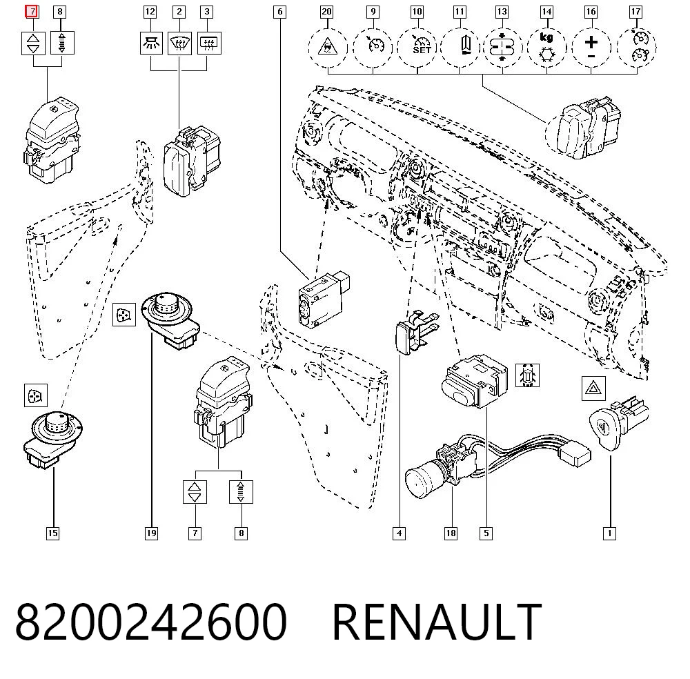 8200242600 Renault (RVI) Кнопка подъемника переднего правого стекла