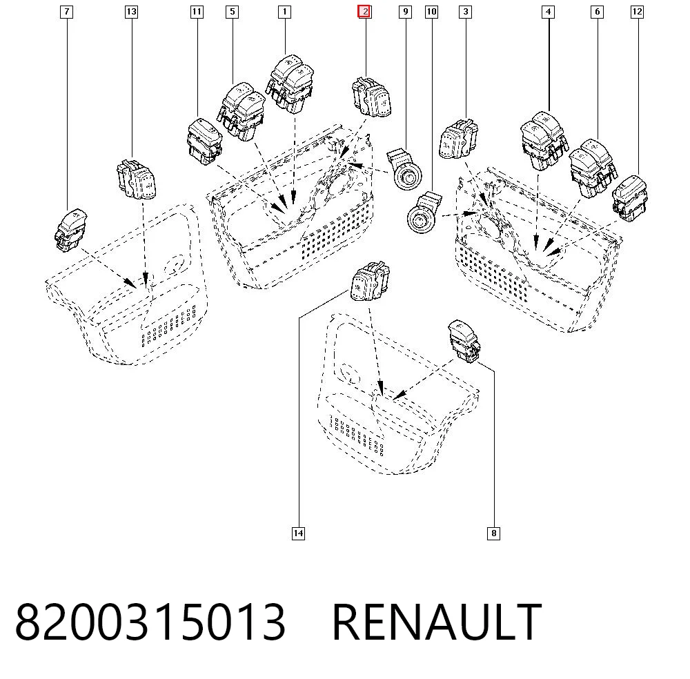8200315013 Renault (RVI) Кнопка подъемника переднего правого стекла