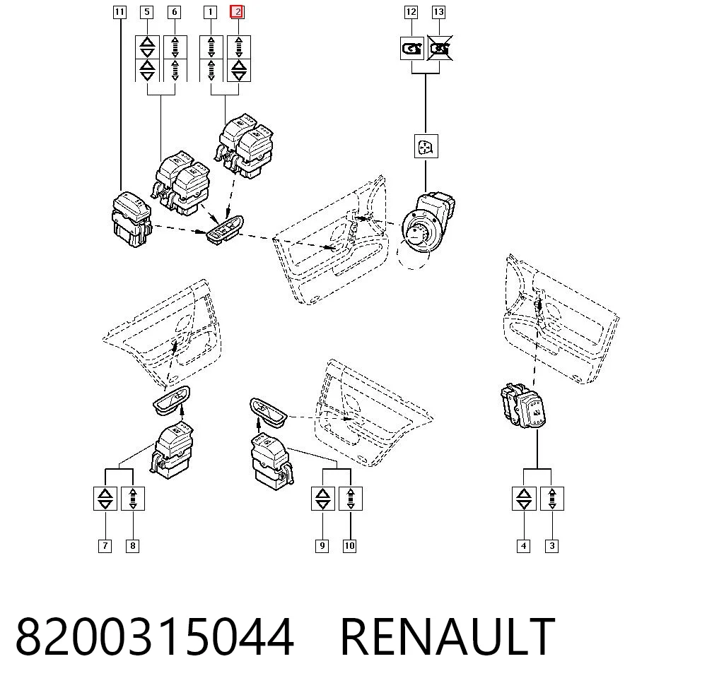8200315044 Renault (RVI) Кнопка подъемника переднего левого стекла