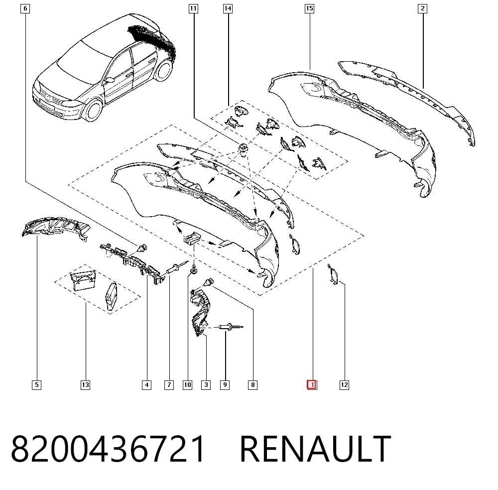 Бампер задний Renault Megane II хэтчбек (BM0, CM0, BM1, CM1) (2002 - 2012) цена, от 105.83 USD