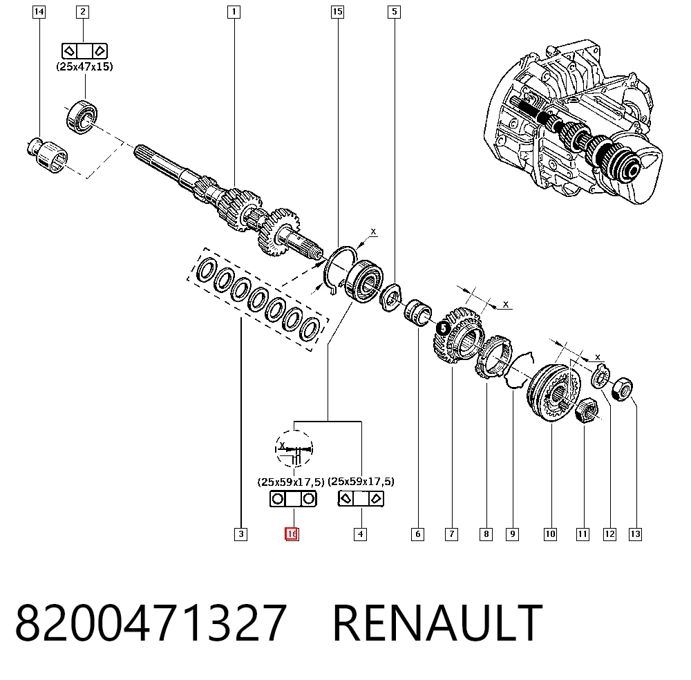 Подшипник главного вала КПП на Renault Laguna II BG0, BG1