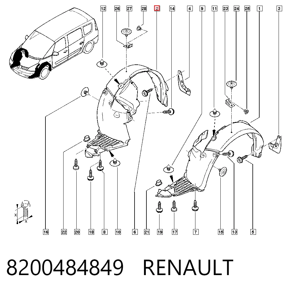 Подкрыльник переднего крыла, правый на Renault Espace IV JK0