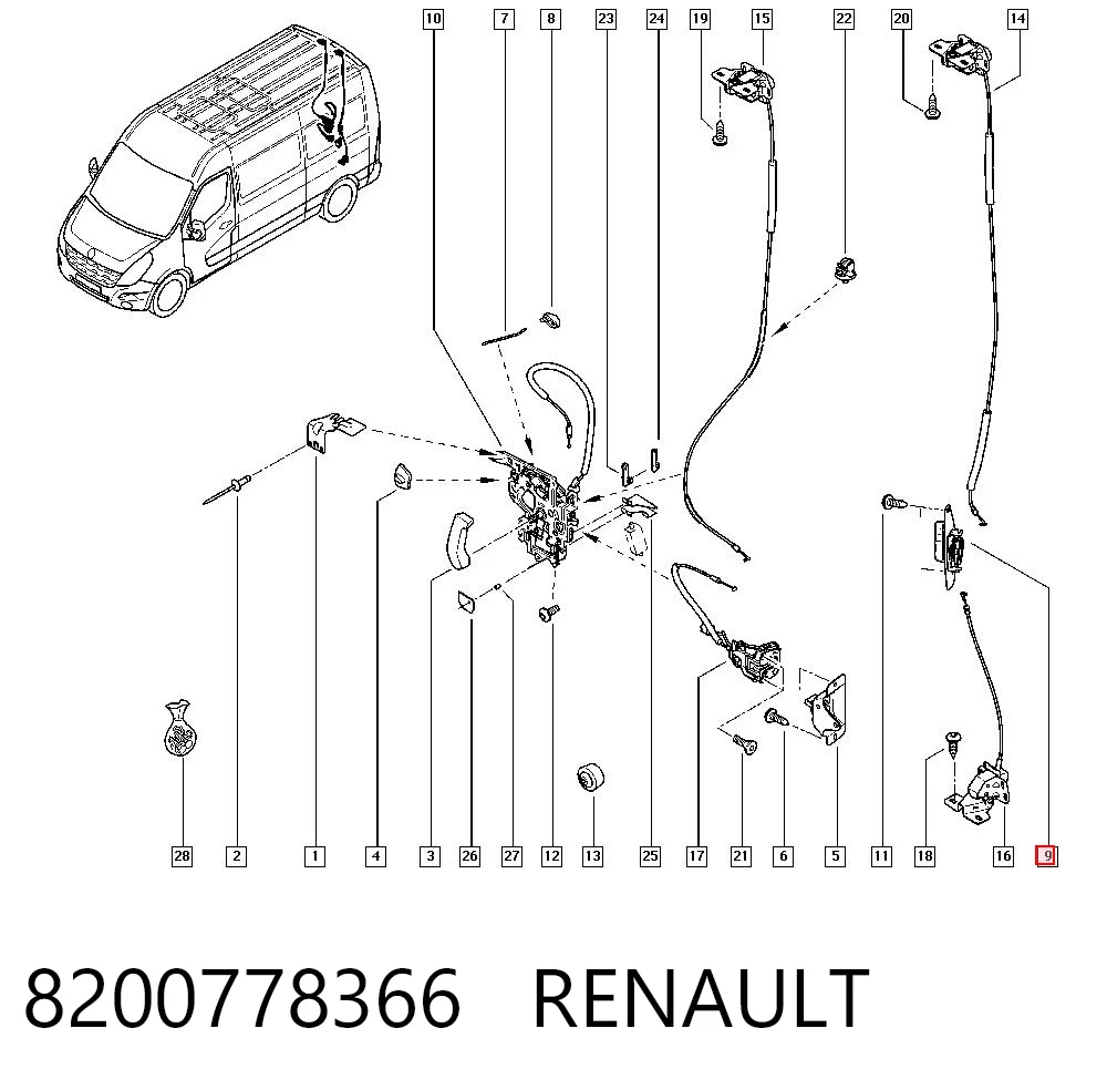 Ручка двери задней (распашной) левая внутренняя GP GP8200778366 цена, от 8.92 USD