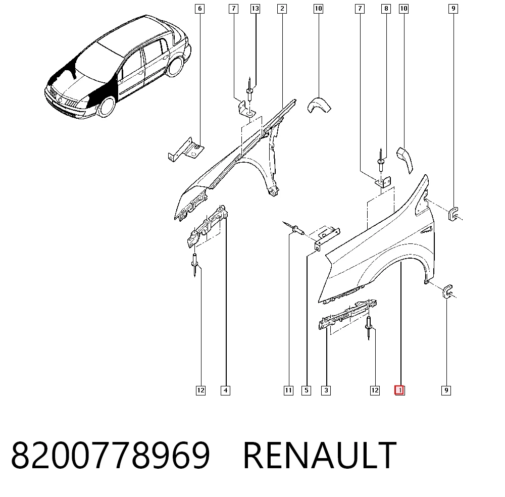 Крыло переднее левое Renault Vel Satis хэтчбек (BJ0) (2002 - 2009) цена, от 85.49 USD