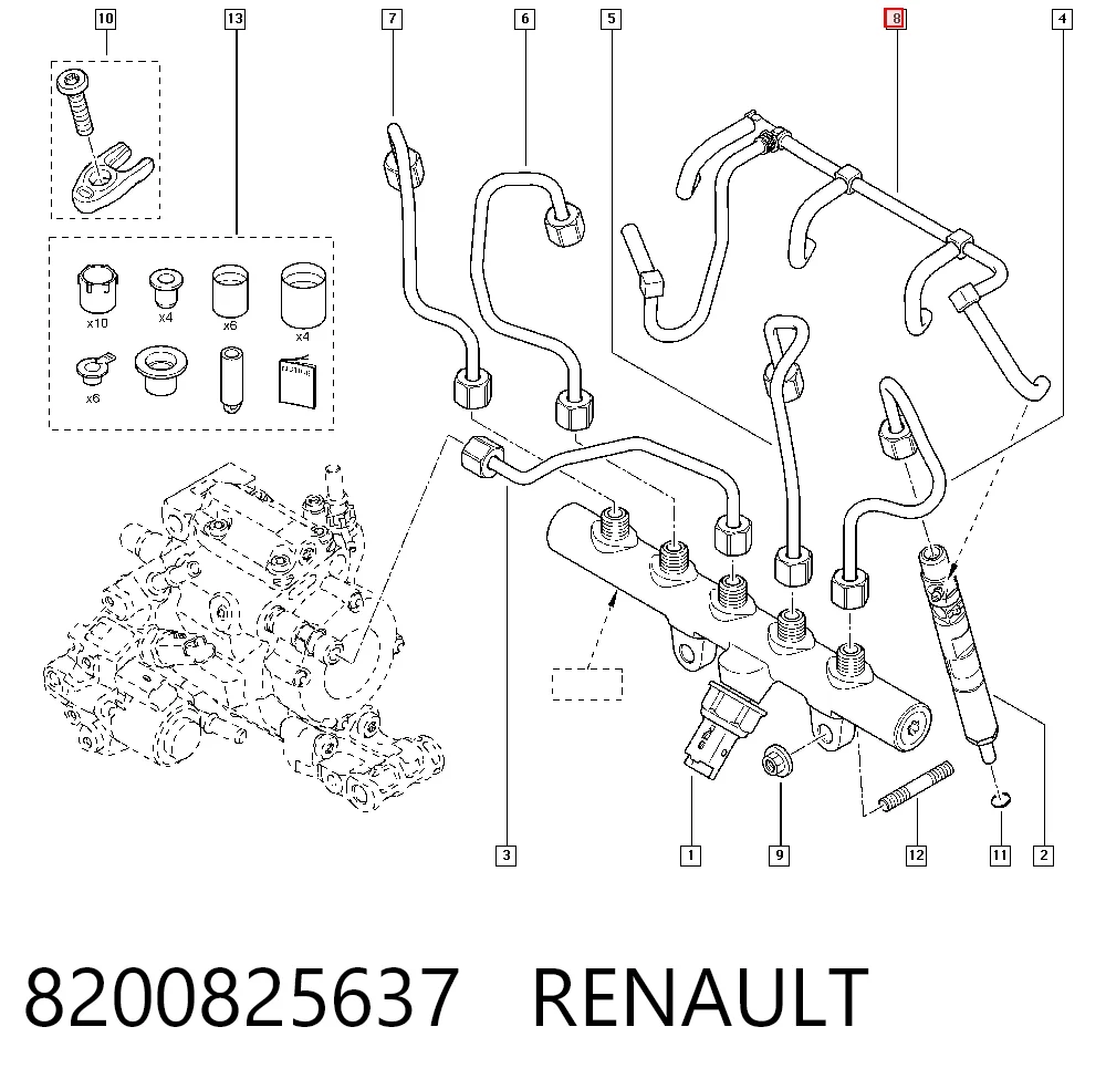 Трубка топливная, обратная от форсунок Renault Megane III универсал (KZ0, KZ1) (2008 - 2016) цена, от 38.47 USD