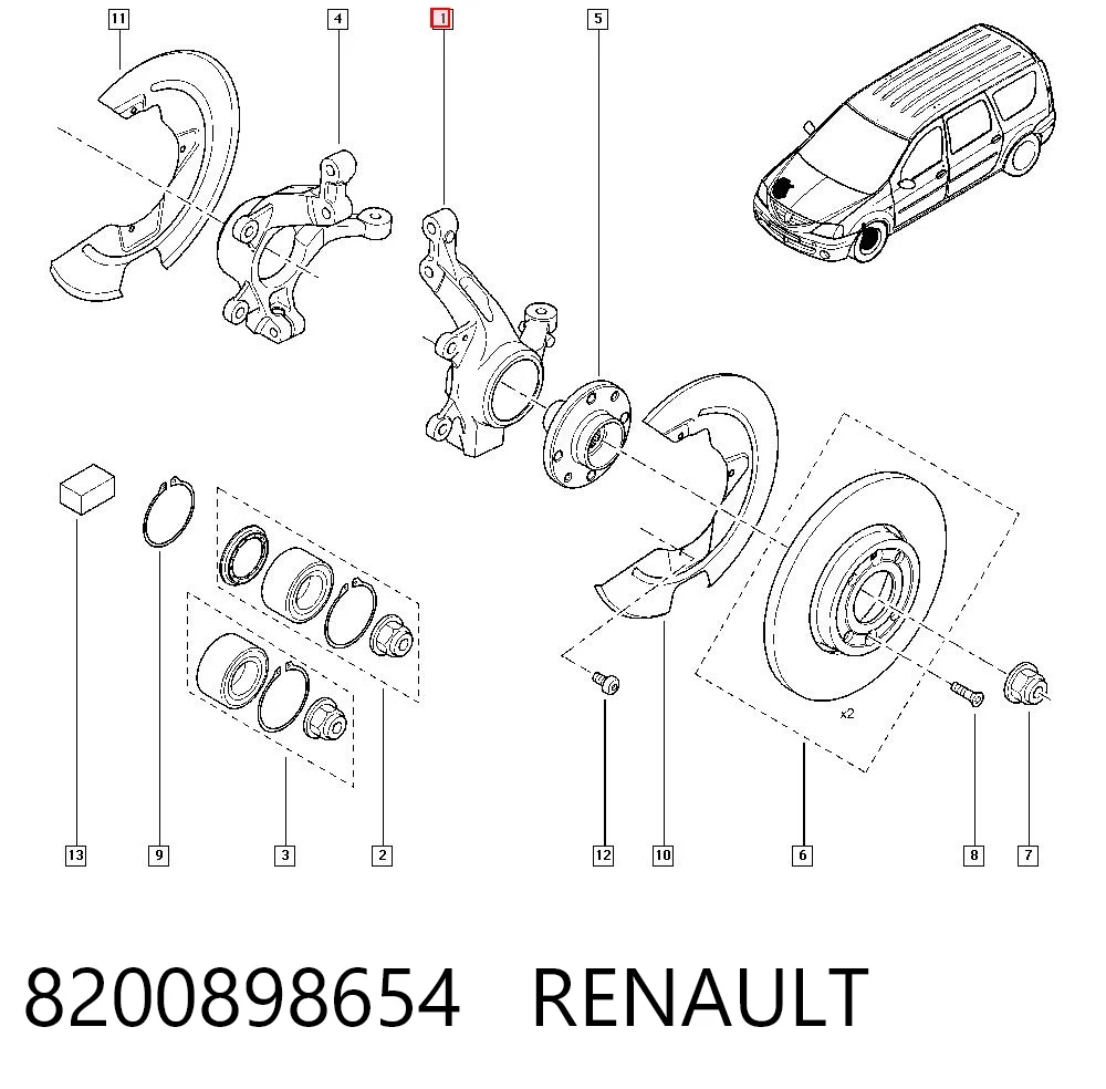 8200898654 Lada Цапфа - поворотный кулак передний, левый