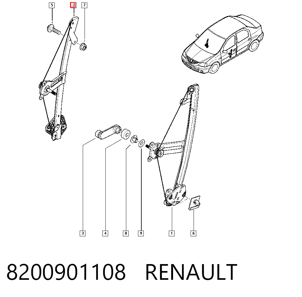 Механизм подъема стекол на Renault LOGAN I LS