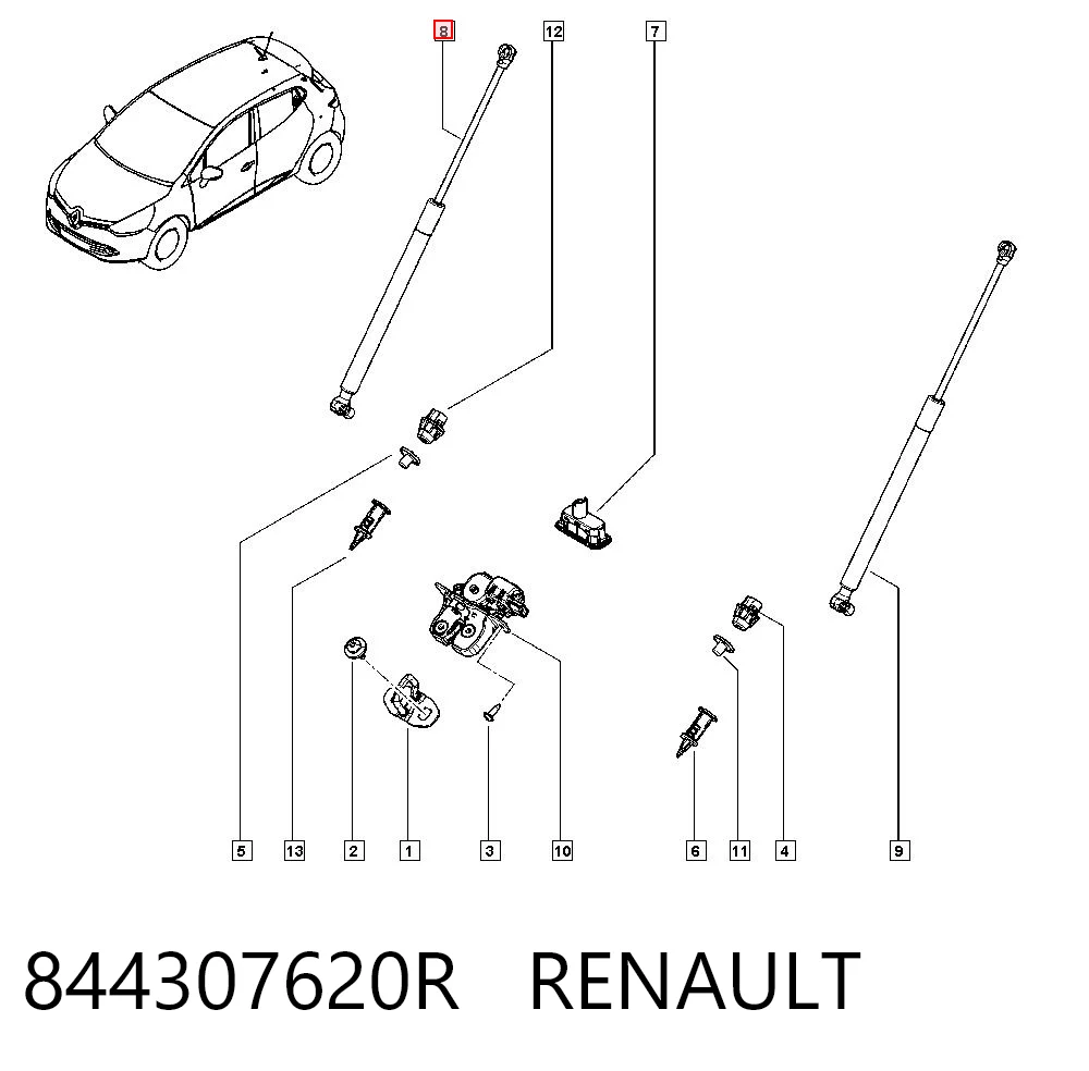 844307620R Renault (RVI) Амортизатор крышки багажника