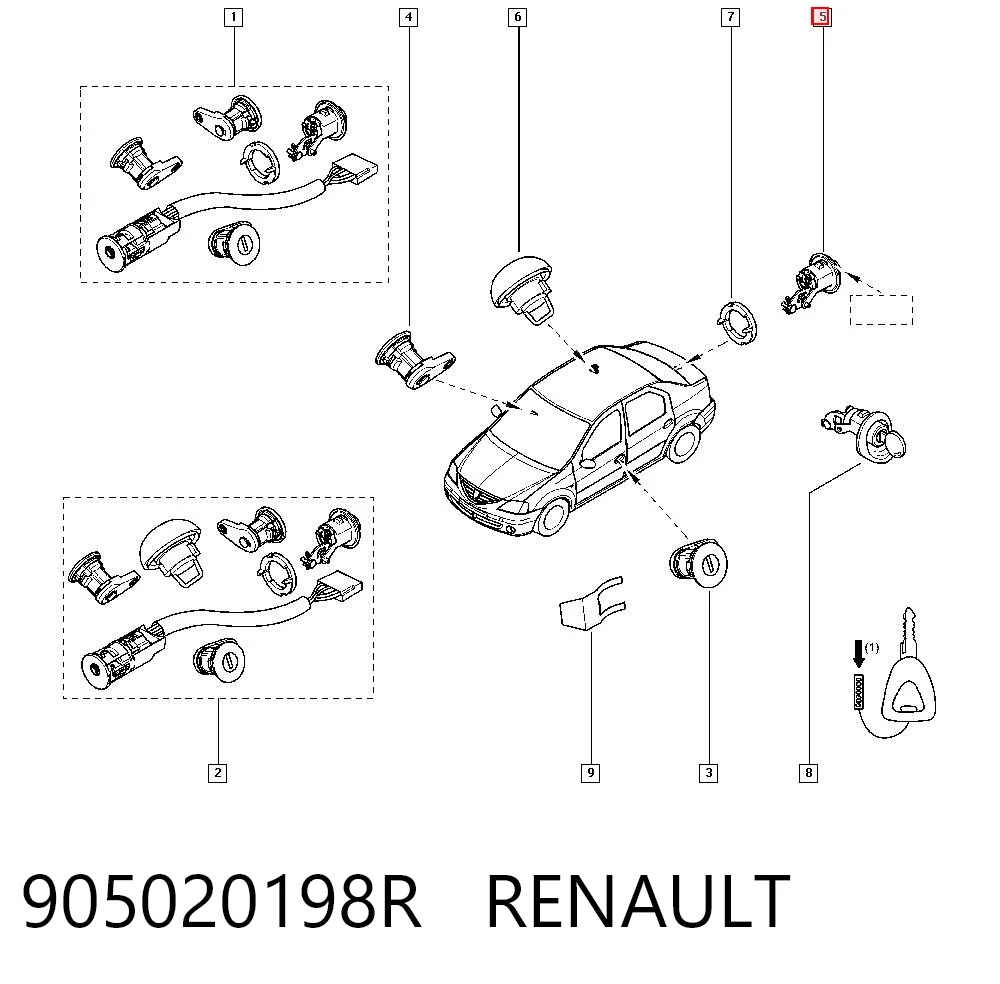 905020198R Renault (RVI) Личинка замка багажника (двери 3/5-й задней)