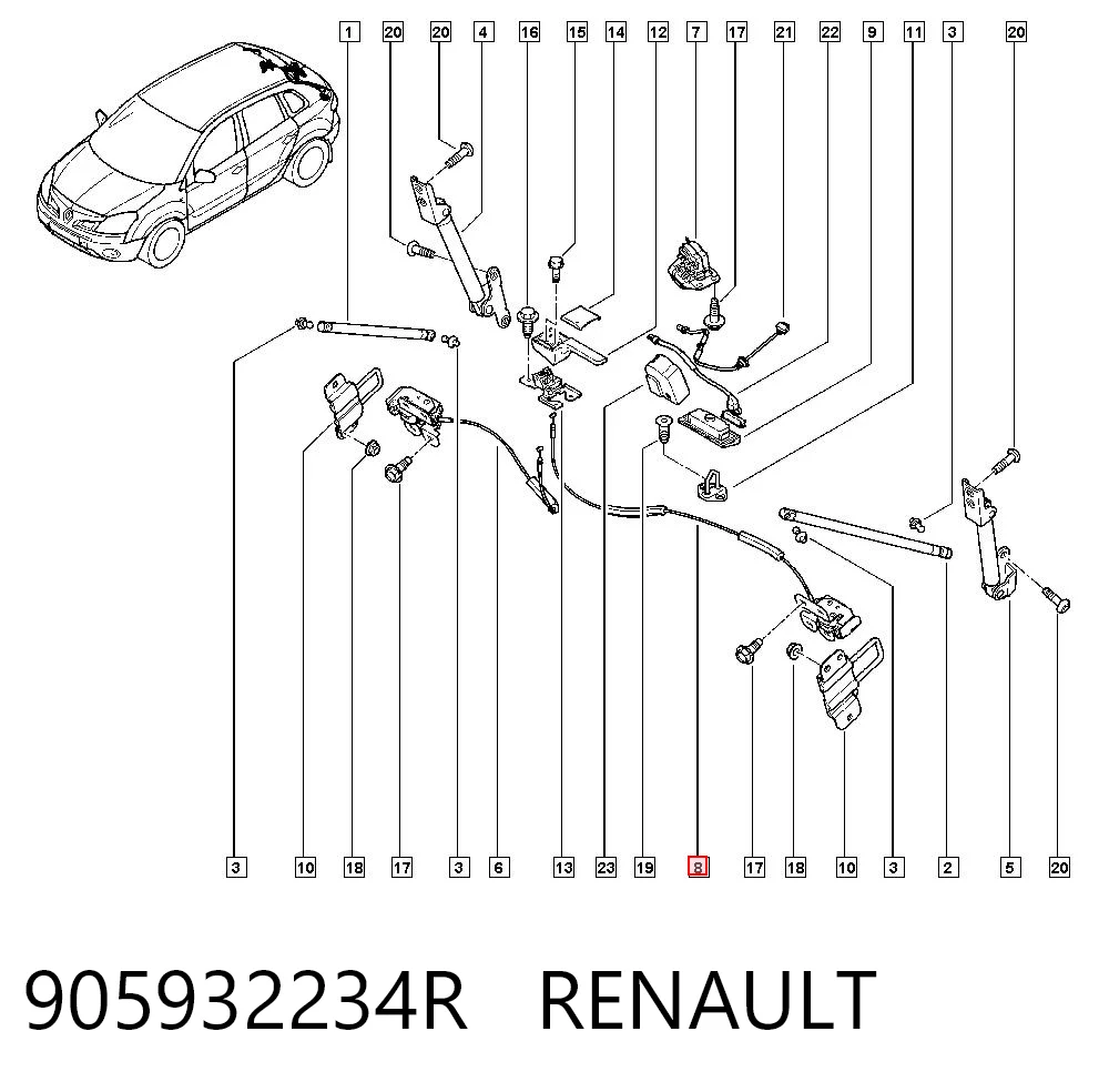 905932234R Renault (RVI) Замок пятой двери