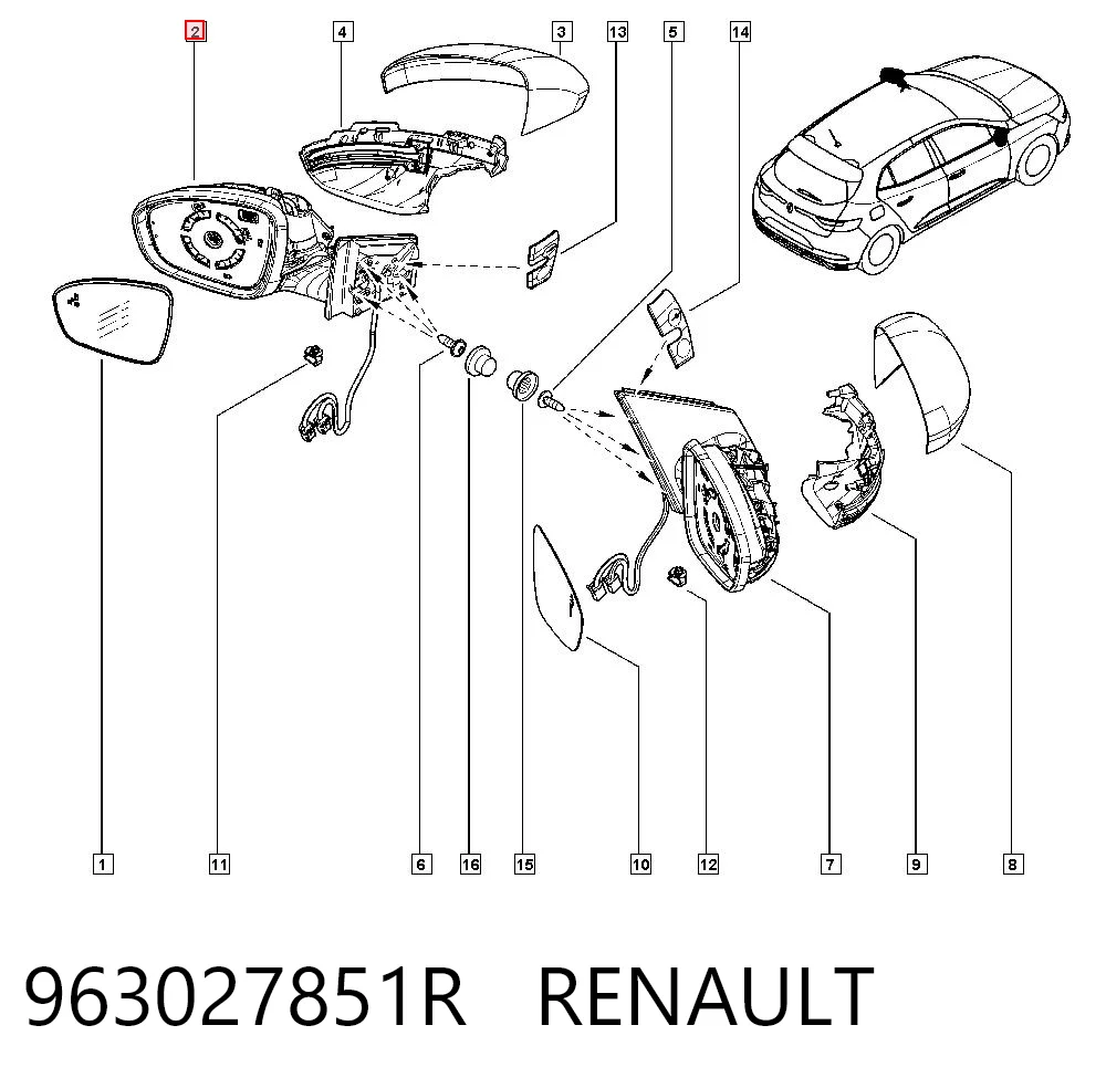 Левое боковое зеркало на Renault Megane IV K9A, K9M, K9N