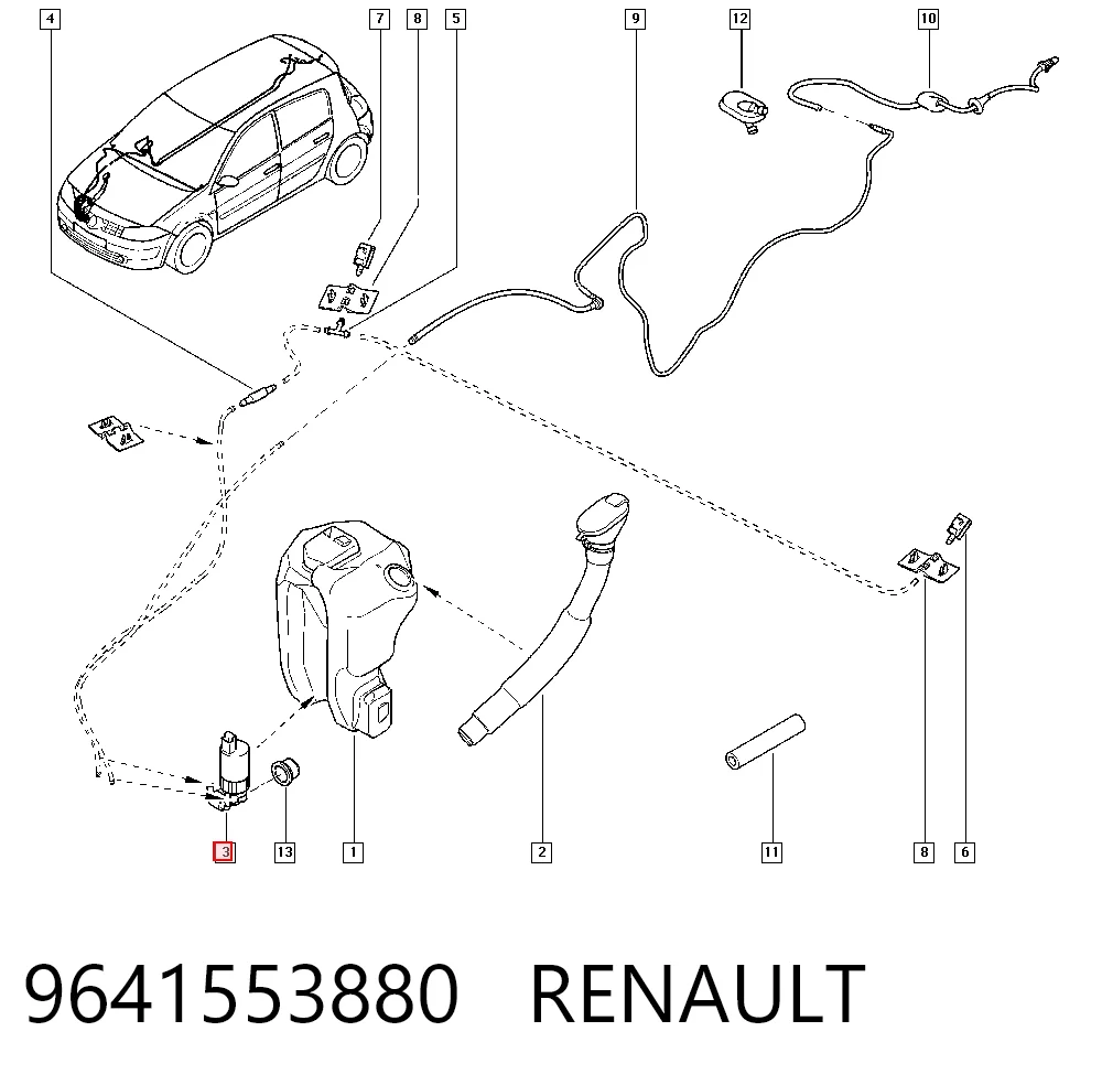 9641553880 Renault (RVI) Мотор омывателя лобового стекла