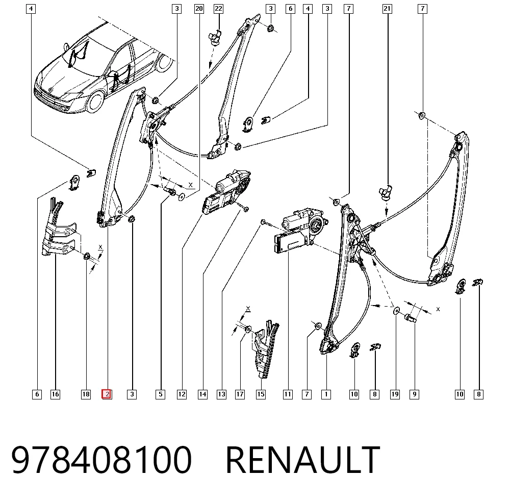 Механизм подъема стекол на Renault Laguna III BT0, BT1