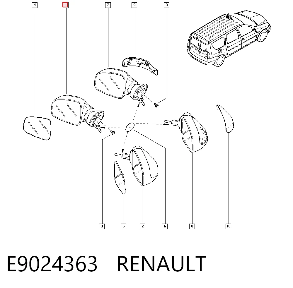 Зеркало заднего вида, левое Renault LOGAN I седан (LS) (2015 - 2026) цена, от 22.30 USD