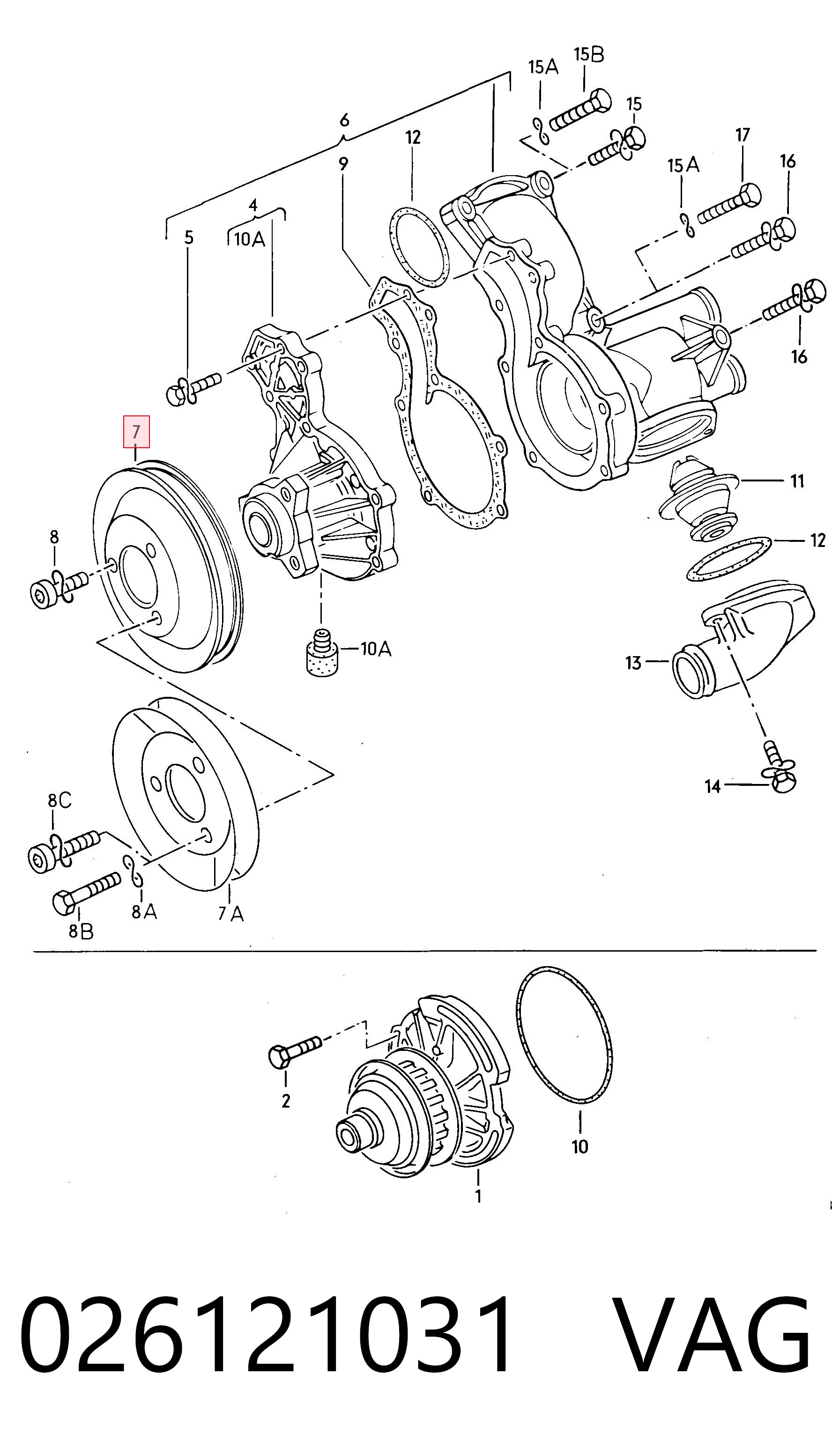 Шкив водяной помпы на Audi 80 B3 89, 89Q, 8A