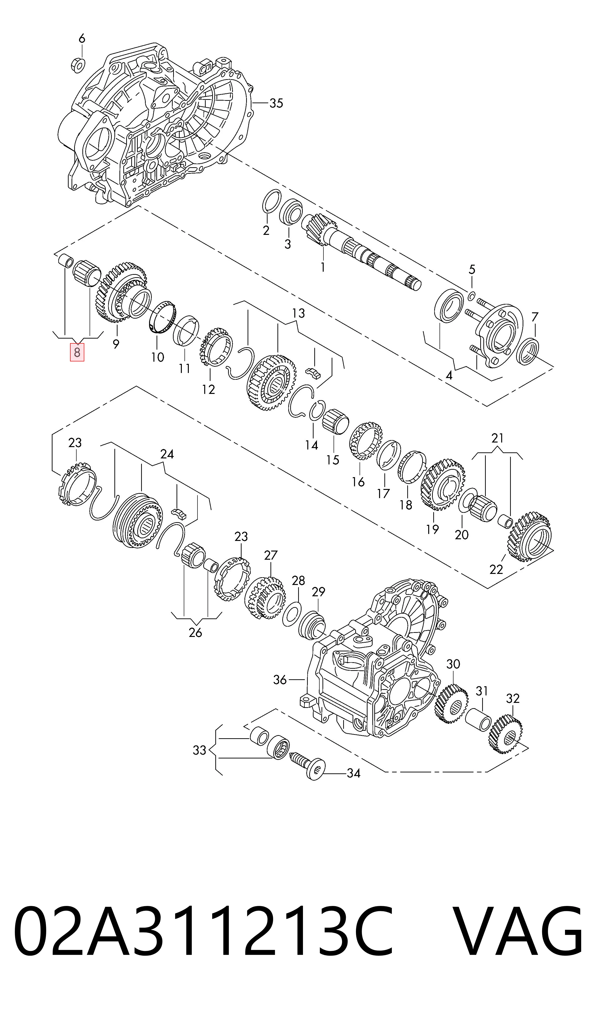 02A311213C VAG Подшипники коробки