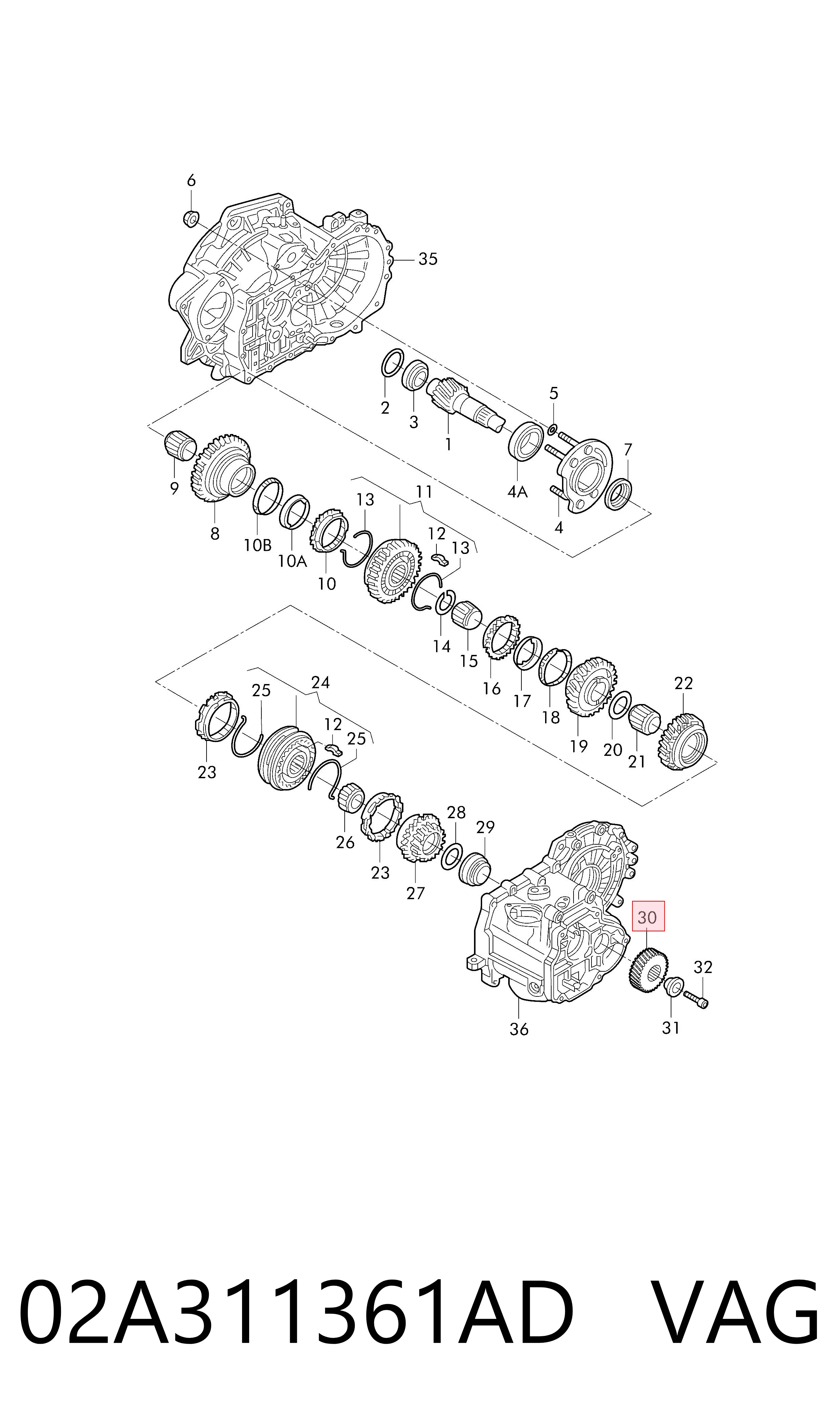 02A311361AD VAG Шестерня 5-й передачи ведомая