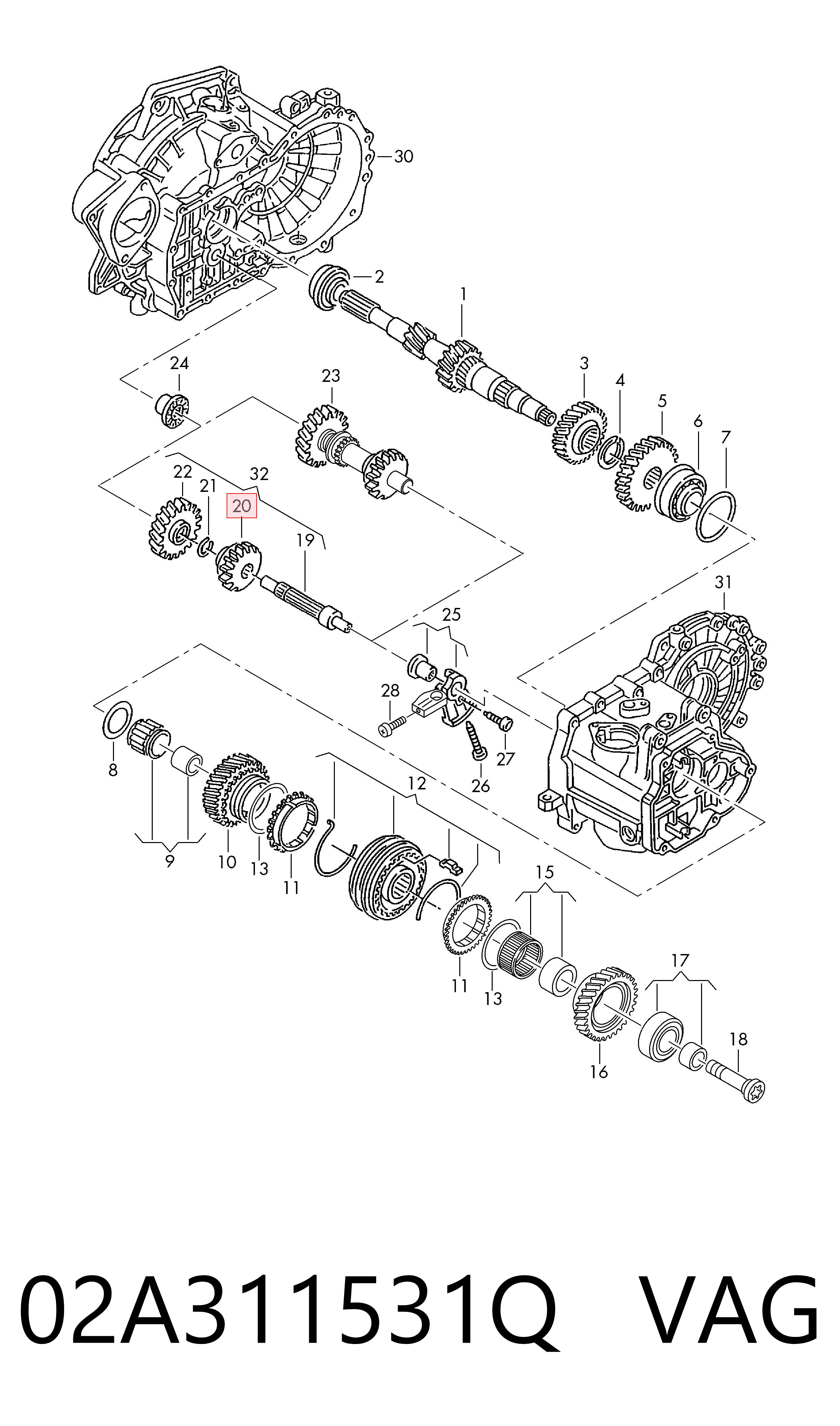 Шестерня паразитная задней передачи Market (OEM) 02A311531Q цена, от 130.27 USD