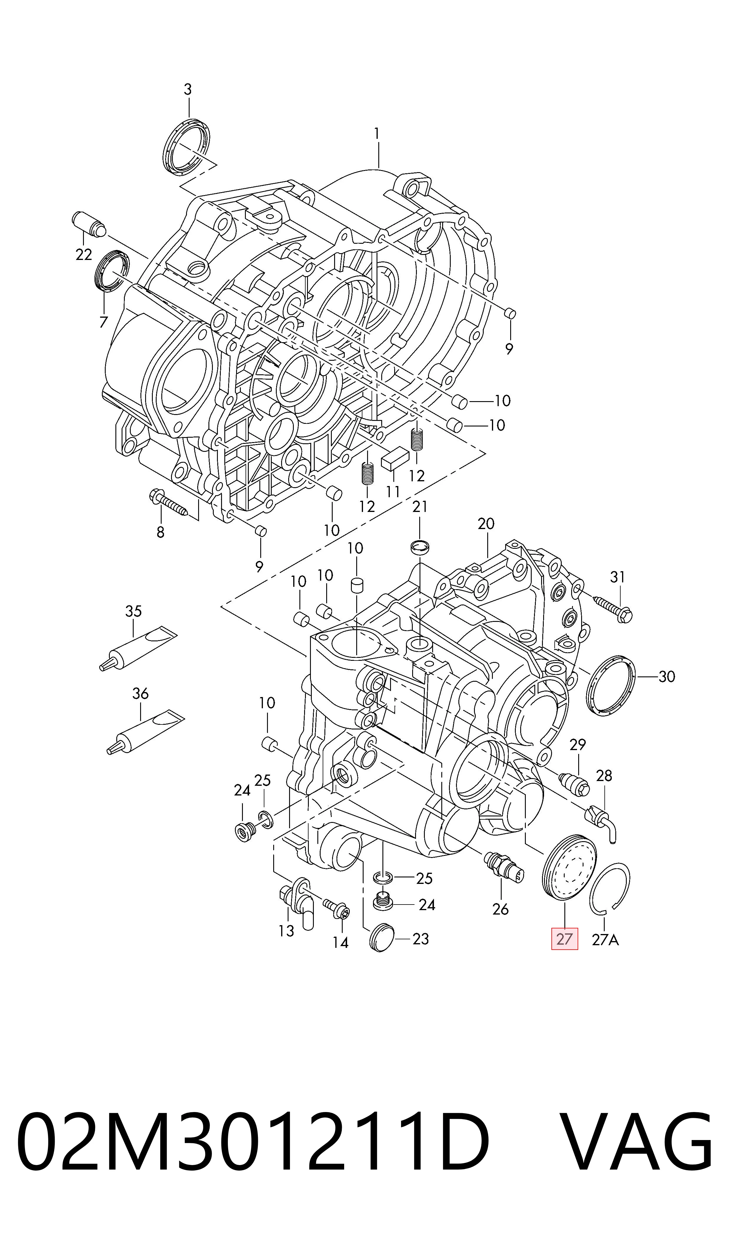 02M301211D VAG Крышка коробки передач