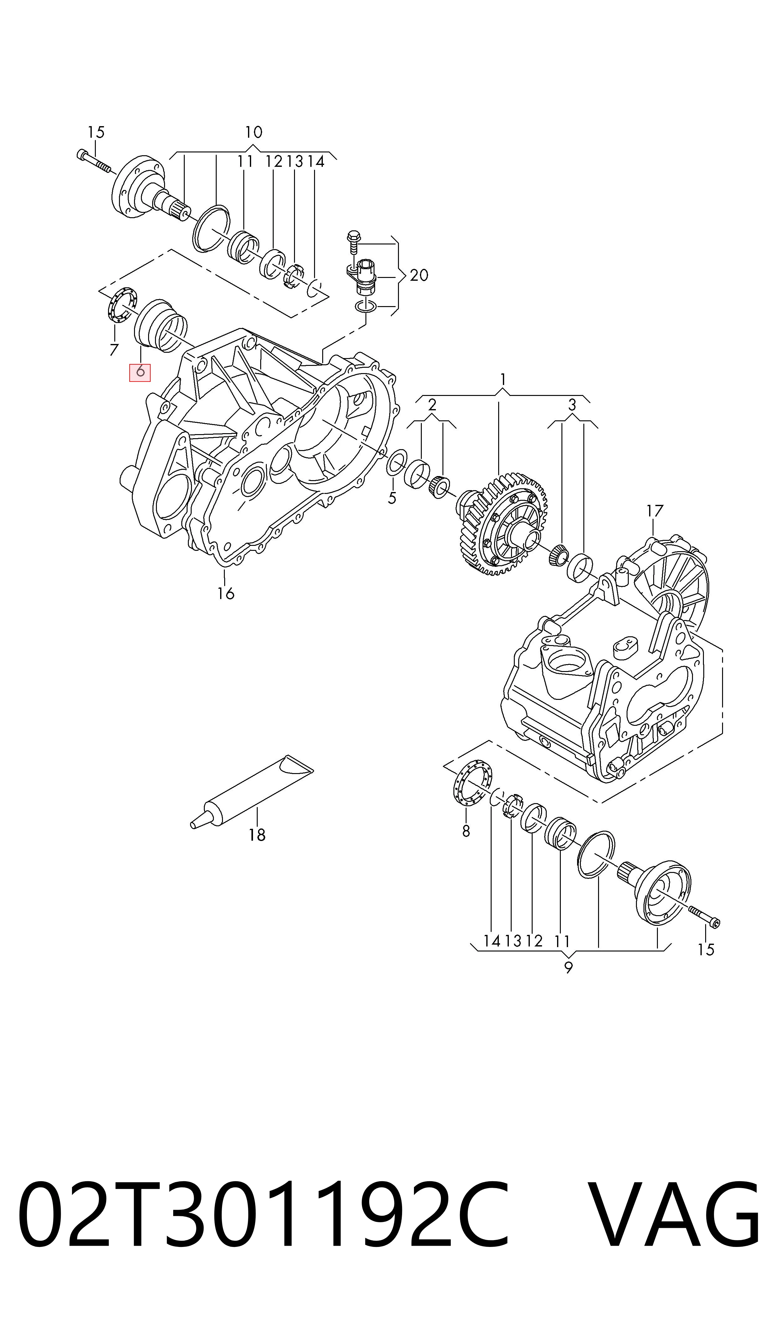 Корпус сальника правой полуоси 02T301192C VAG