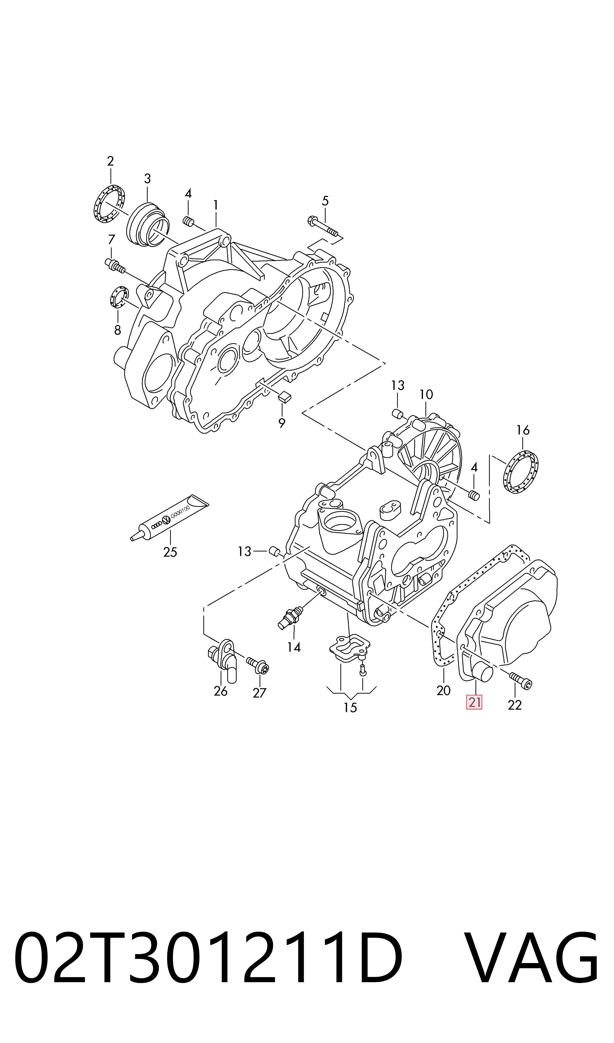 Крышка коробки передач задняя 02T301211D VAG