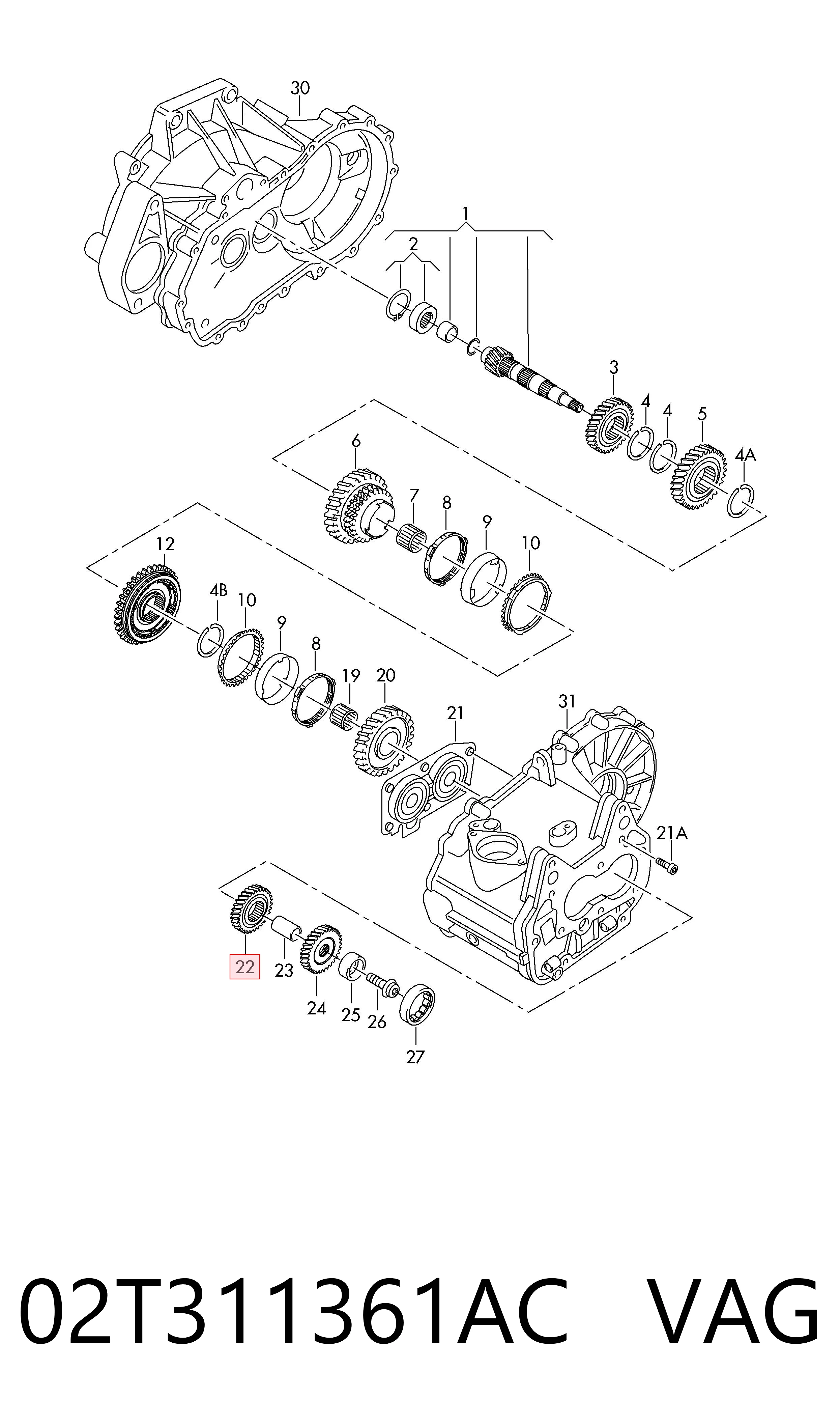 Шестерня 5-й передачи ведомая 02T311361AC VAG