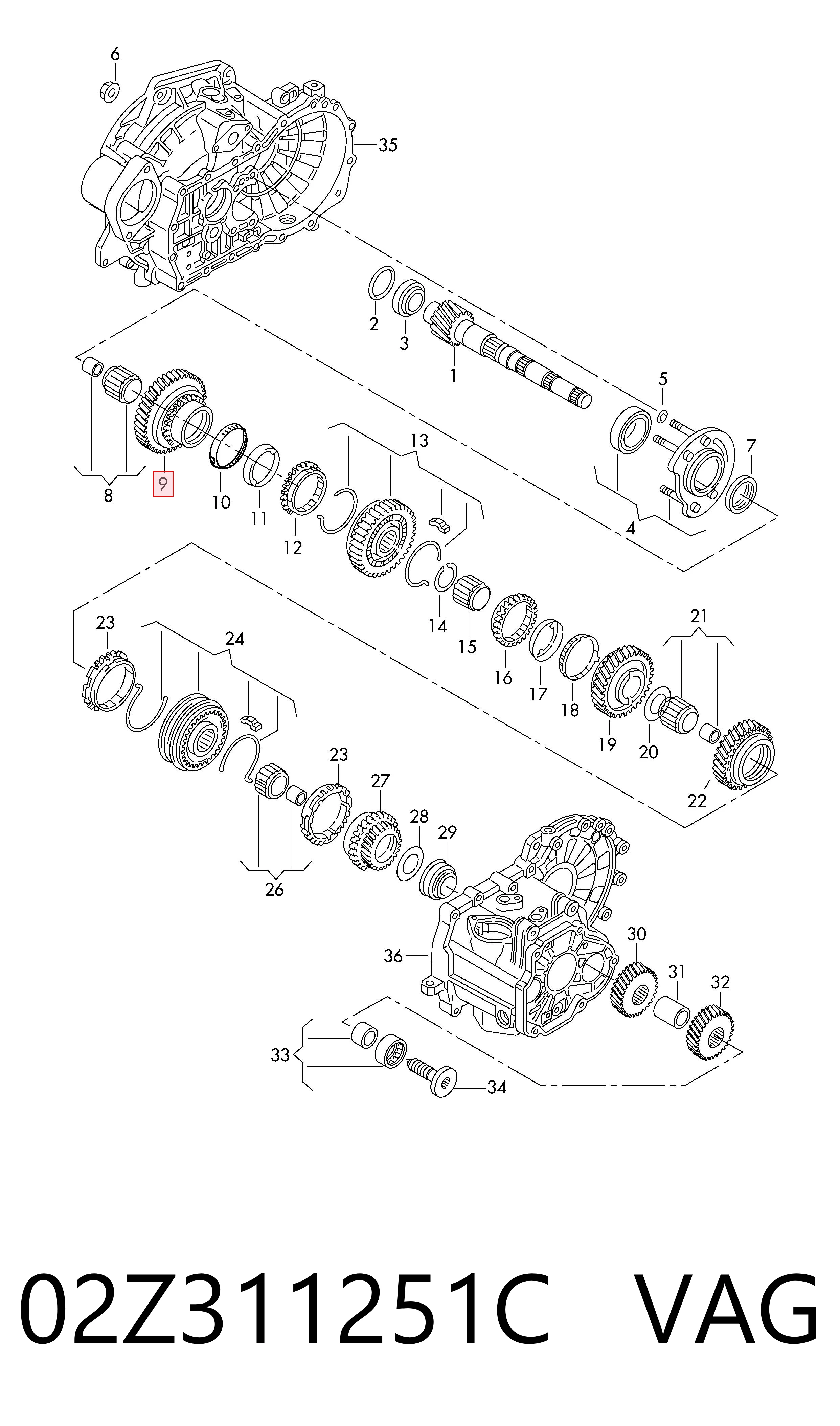 02Z311251C VAG Шестерня 1-й передачи ведомая