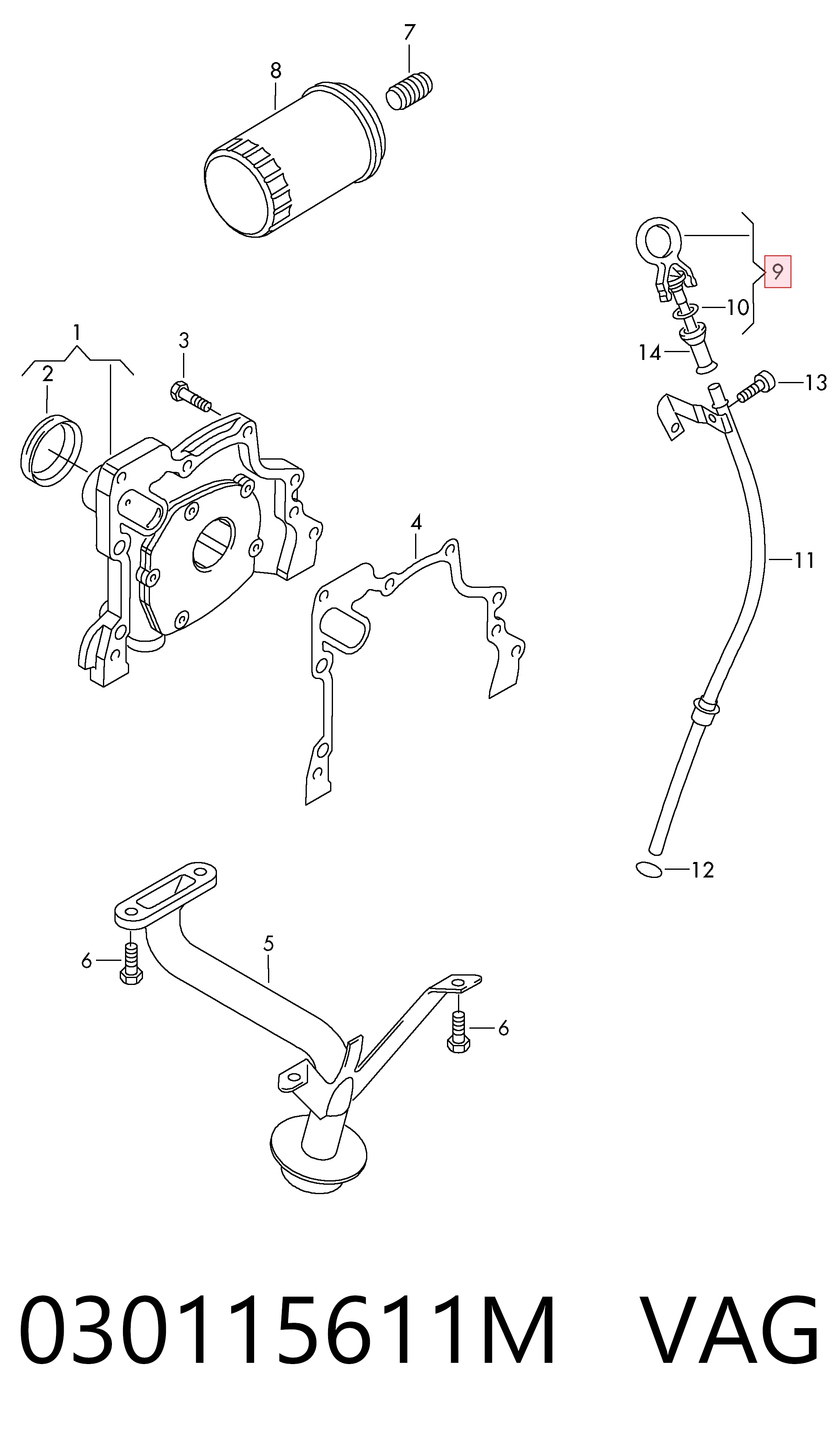 Щуп уровня масла на Volkswagen Caddy III 2KB, 2KJ, 2CB, 2CJ