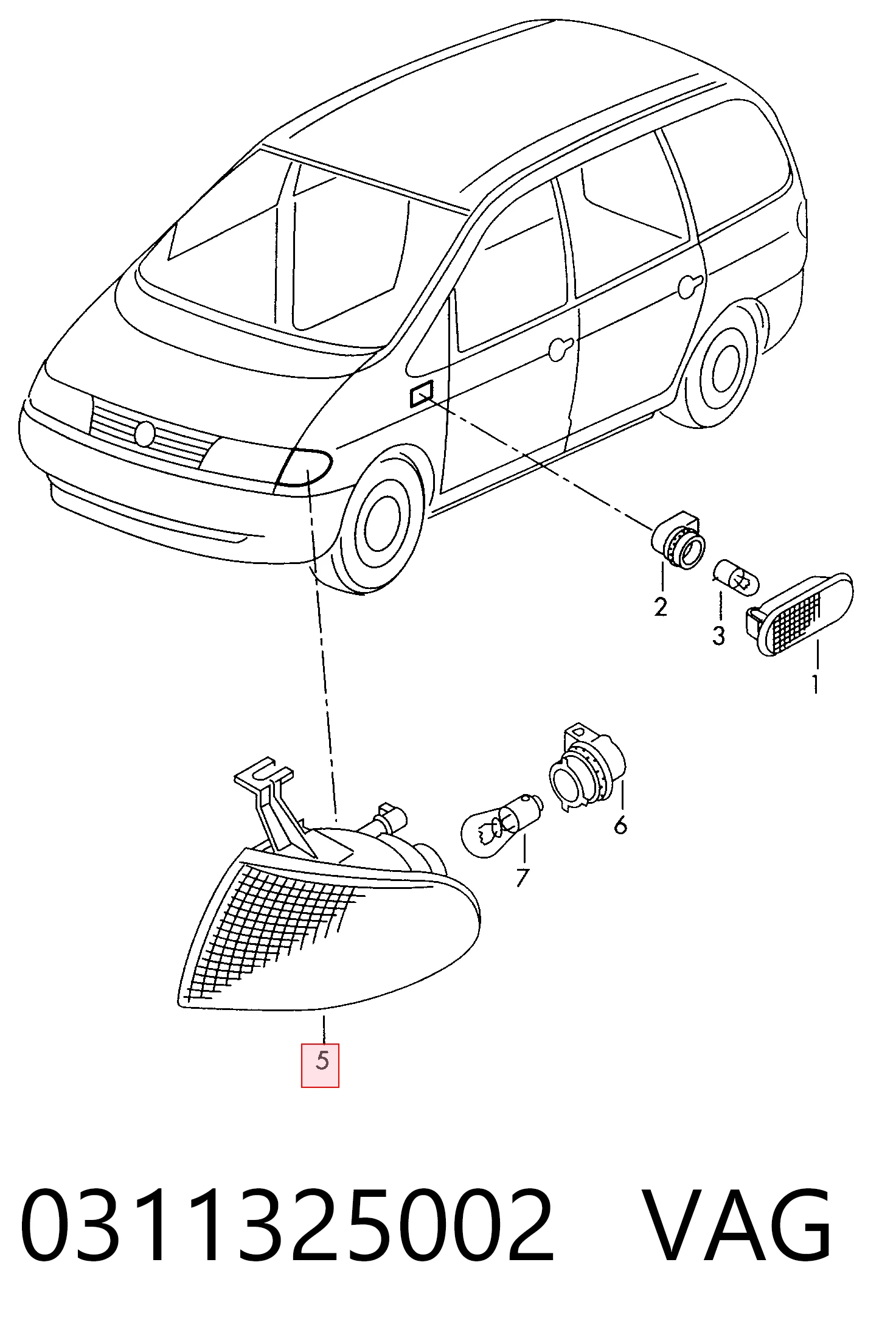 Правый указатель поворота Volkswagen Sharan I минивэн (7M8, 7M9, 7M6) (1995 - 2010) цена, от 11.20 USD