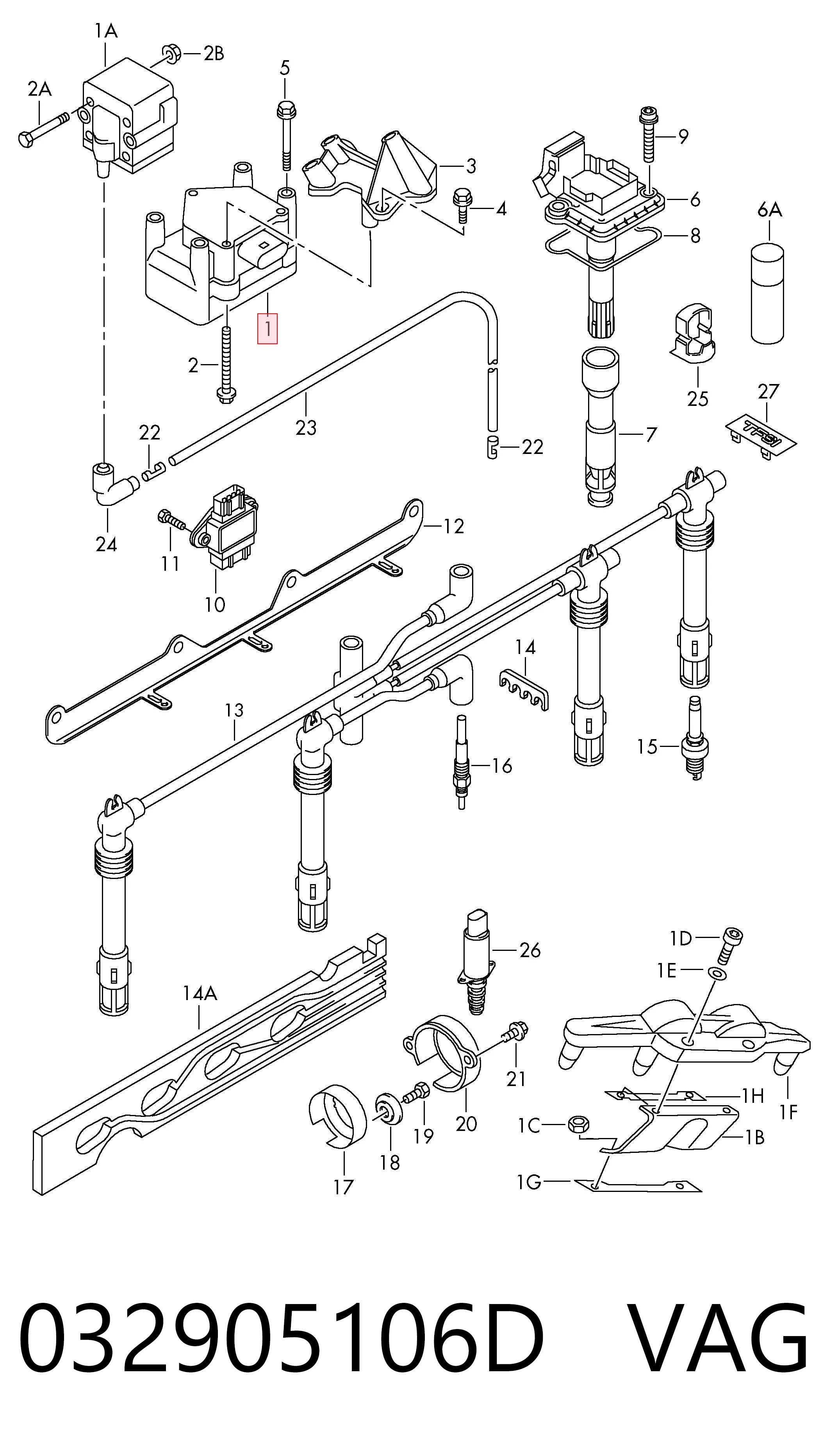 Катушка зажигания VAG 032905106D