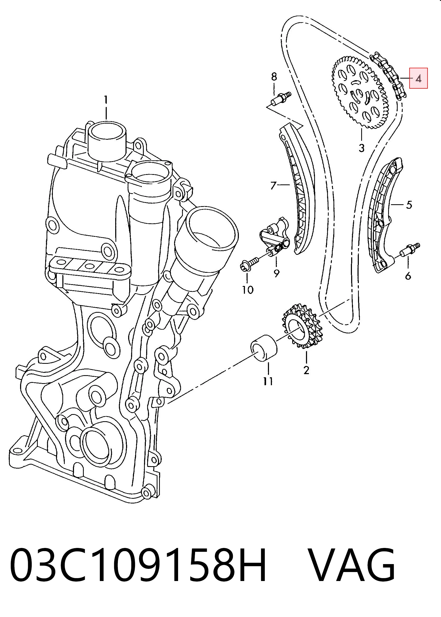Цепь привода распредвала VAG 03C109158H цена, от 175.35 USD