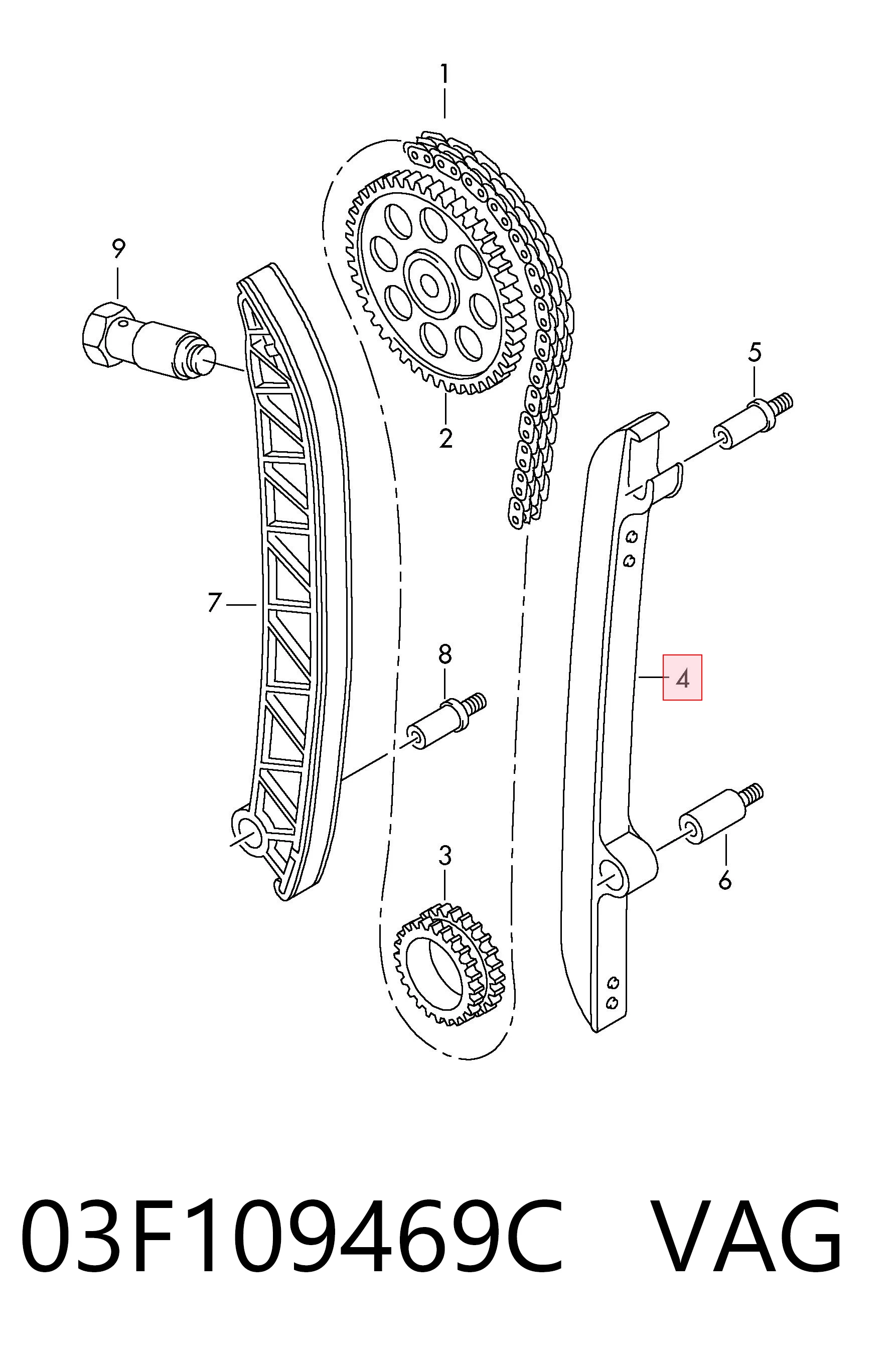 Купить 03F109469C VAG Успокоитель цепи ГРМ, левый
