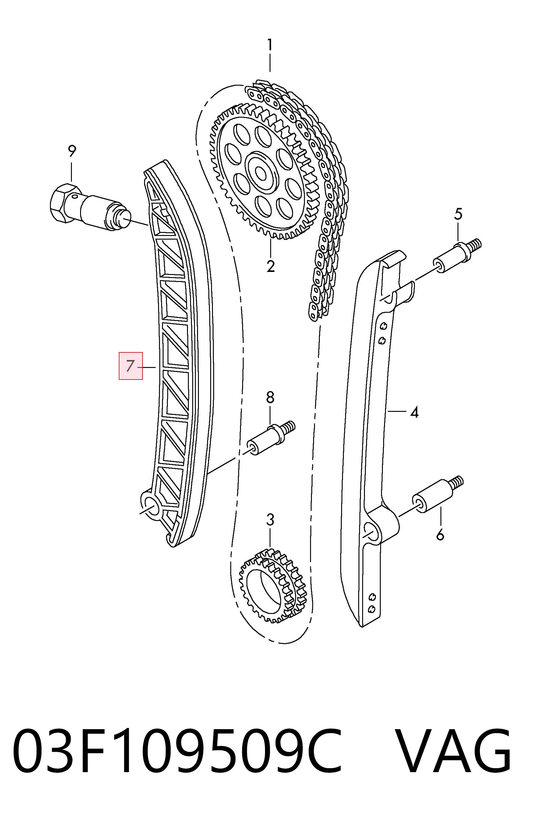 Успокоитель цепи ГРМ, правый VAG 03F109509C цена, от 25.75 USD